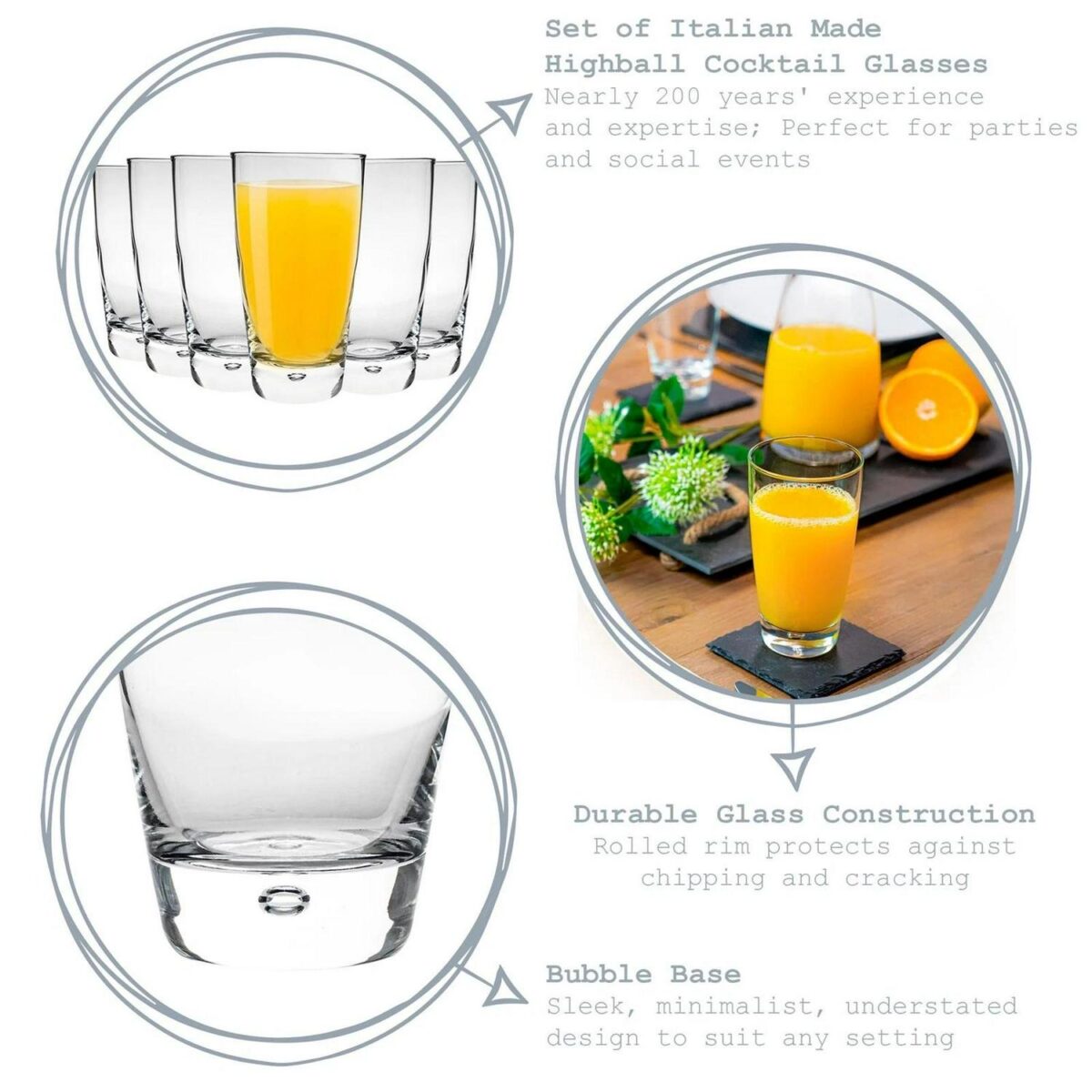 Bormioli Rocco 4x Luna Highball Glasses Classic Water Glass 340ml Clear - Image 2