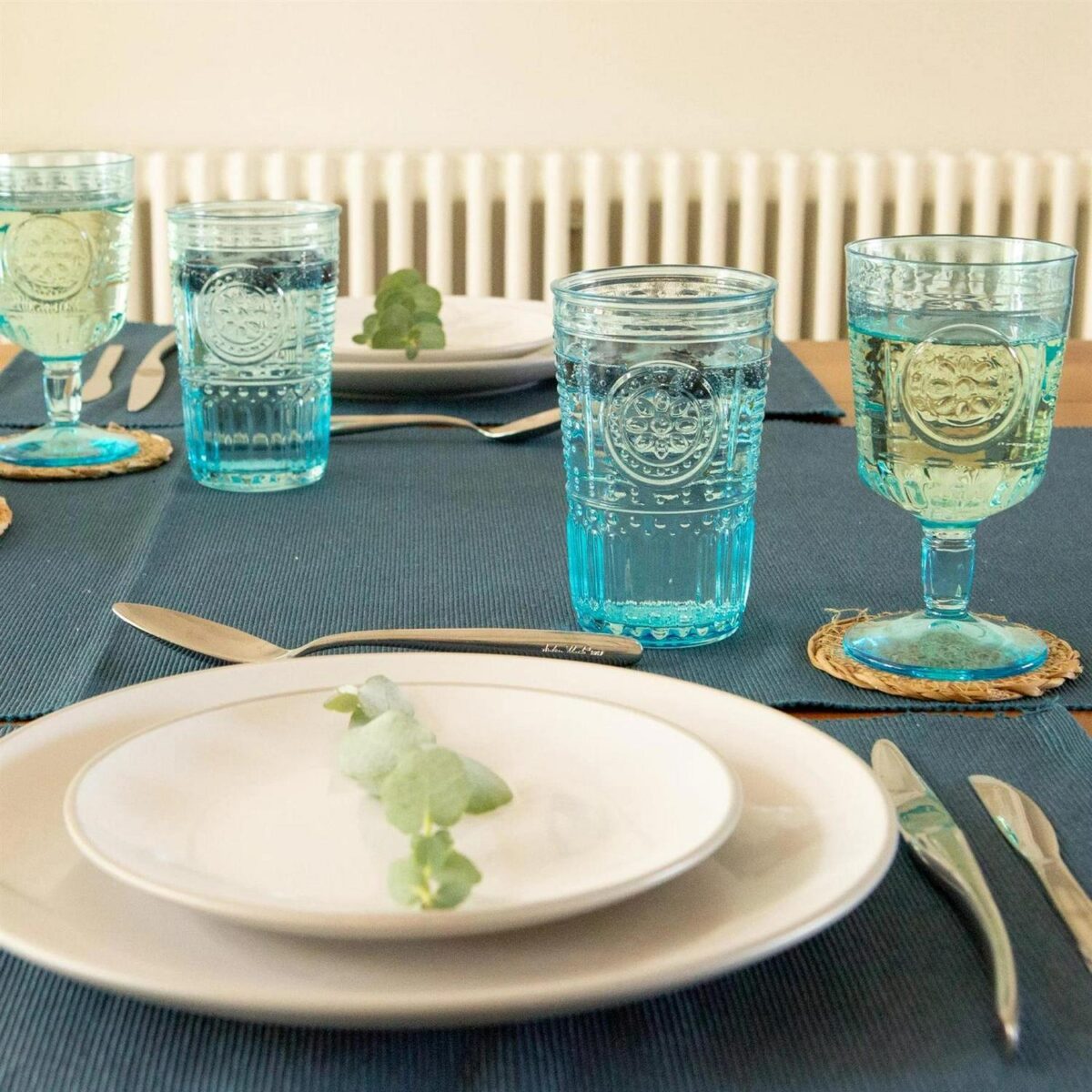 Bormioli Rocco 4x Romantic Water Glasses Boho Whisky Juice Tumbler 340ml Blue - Image 7