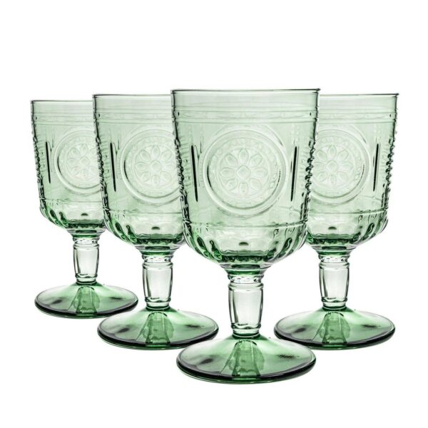 Bormioli Rocco 4x Romantic Wine Glasses Floral Decorated Goblets 320ml Green