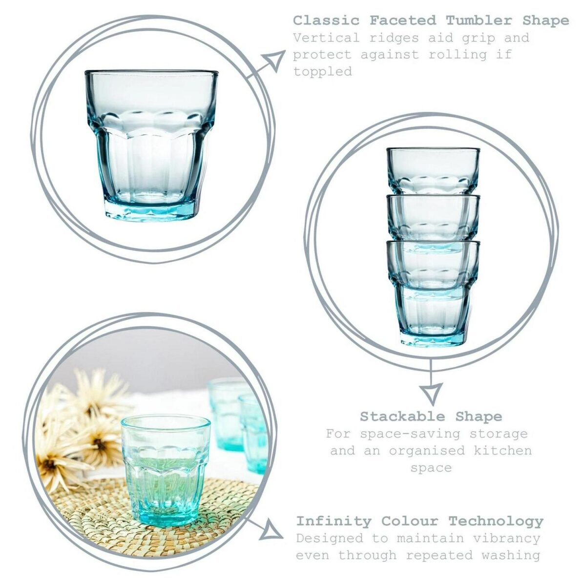 Bormioli Rocco 4x Rock Bar Lounge Water Glasses Whisky Cocktail 270ml Blue - Image 2