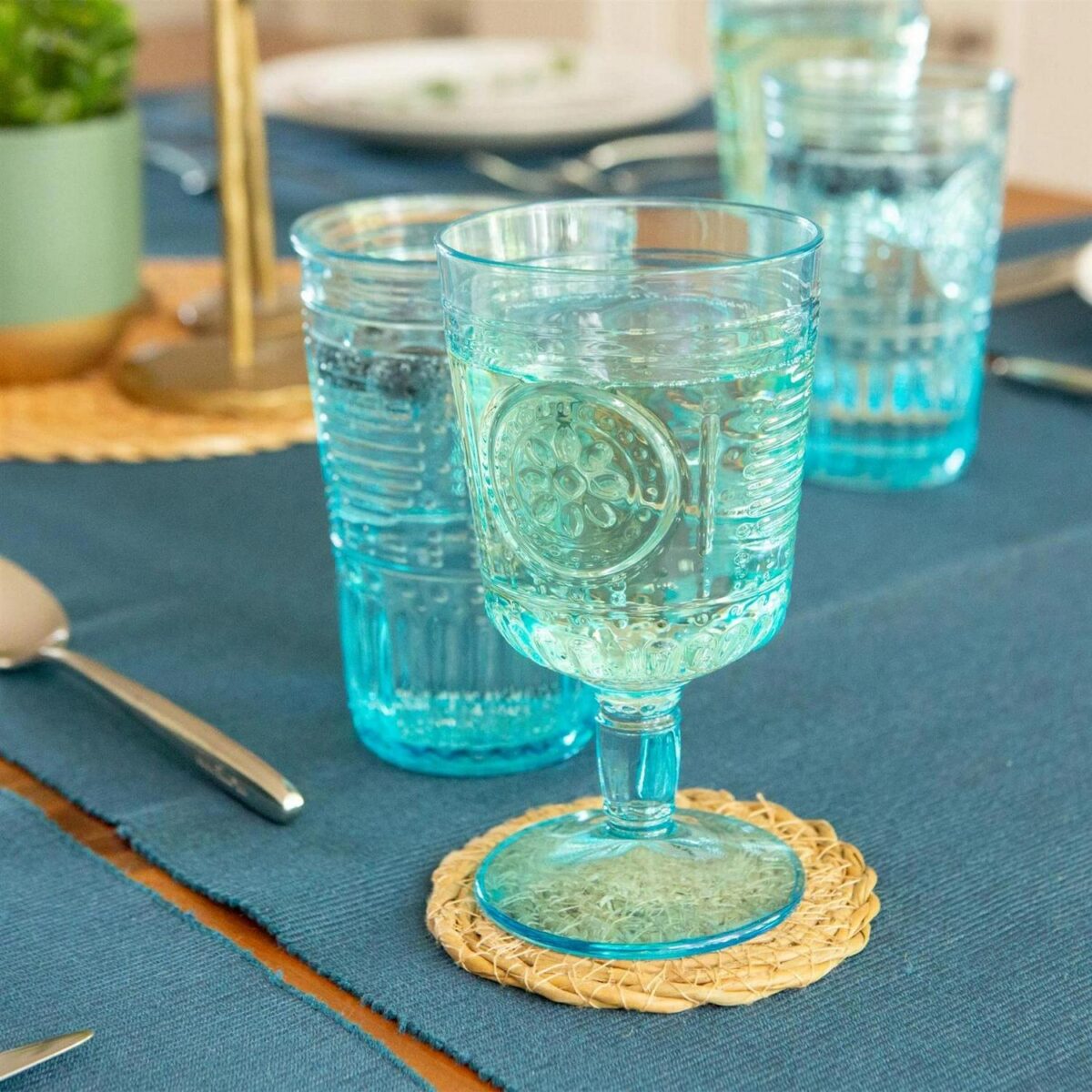 Bormioli Rocco 4x Romantic Wine Glasses Floral Decorated Goblets 320ml Blue - Image 6