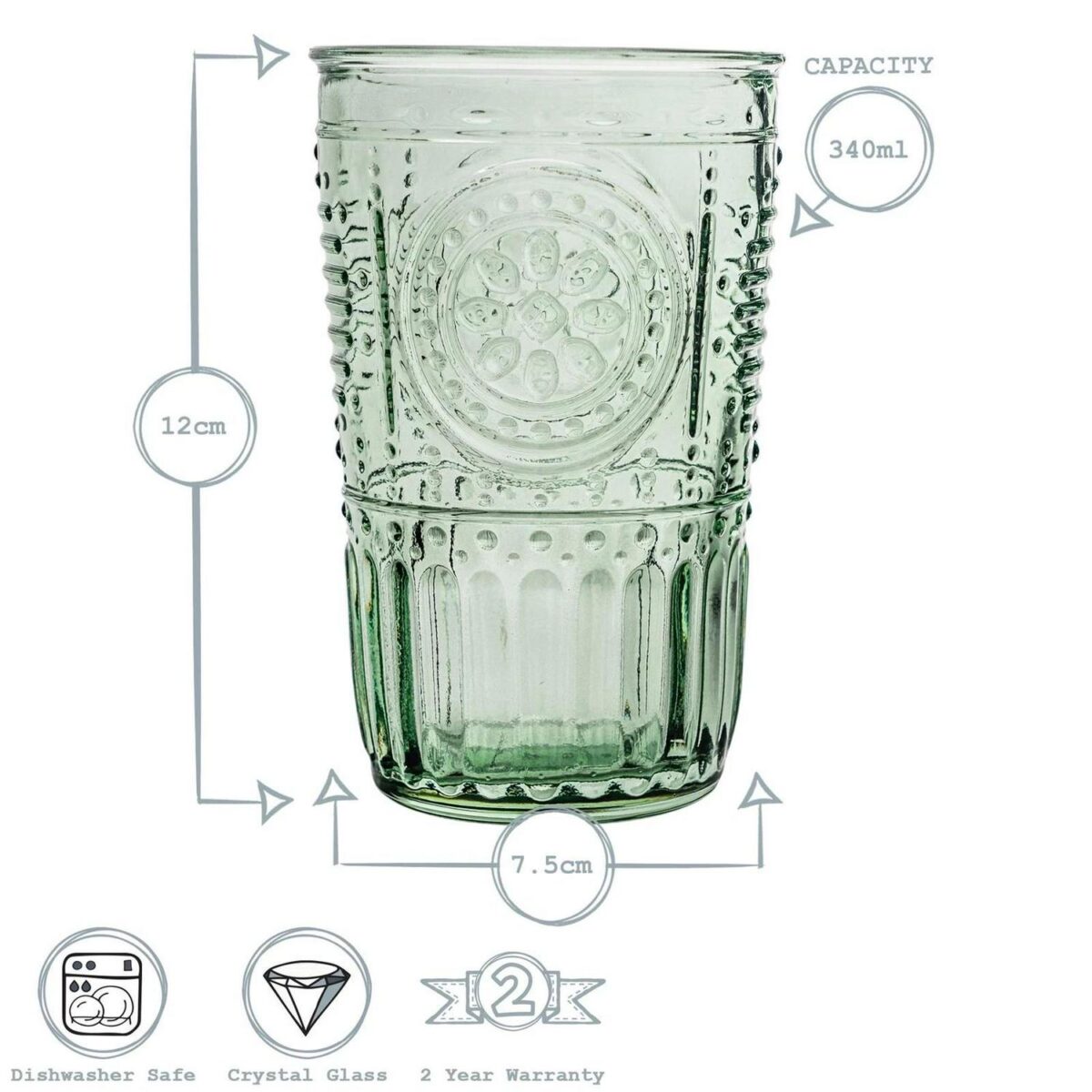 Bormioli Rocco 4x Romantic Water Glasses Boho Whisky Juice Tumbler 340ml Green - Image 3