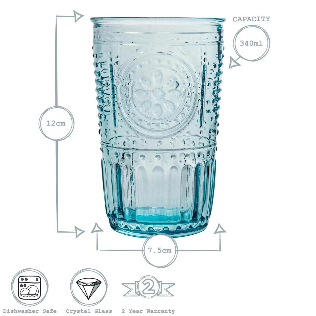 Bormioli Rocco 4x Romantic Water Glasses Boho Whisky Juice Tumbler 340ml Blue - Image 3