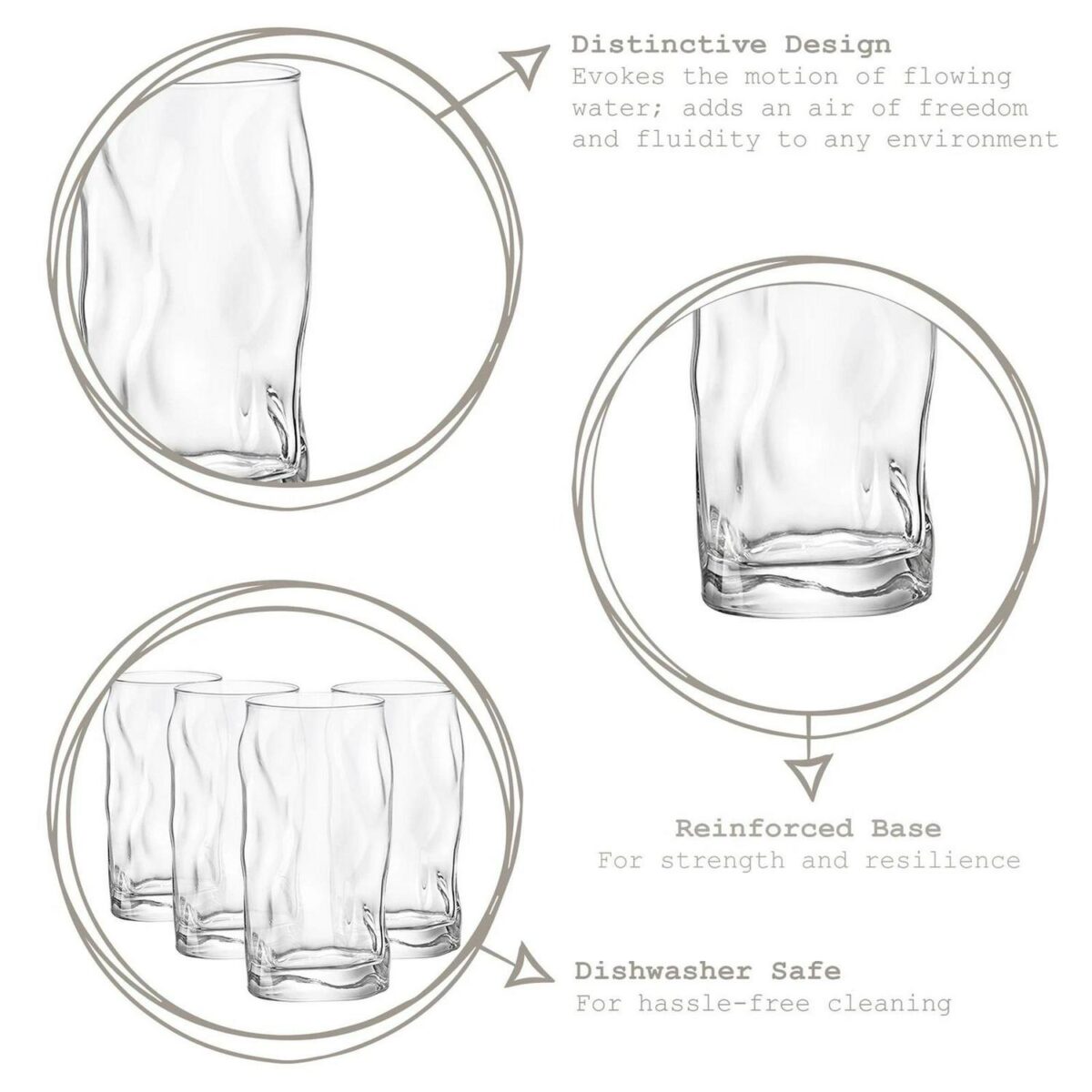Bormioli Rocco 4x Sorgente Highball Glasses Ridged Water Tumblers 460ml Clear - Image 2