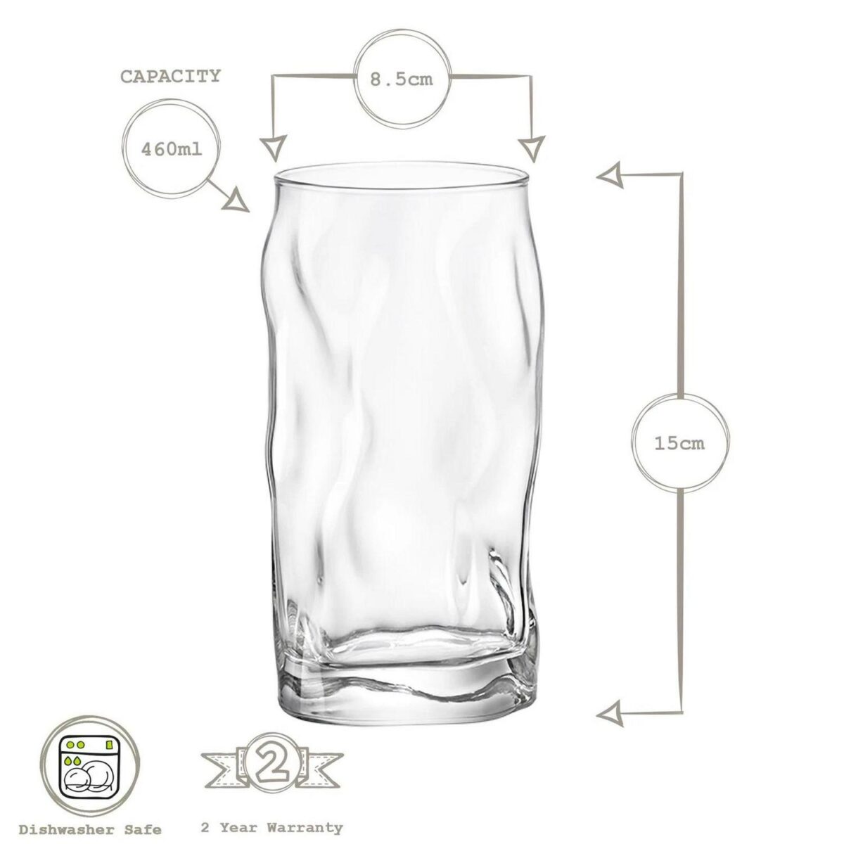 Bormioli Rocco 4x Sorgente Highball Glasses Ridged Water Tumblers 460ml Clear - Image 3
