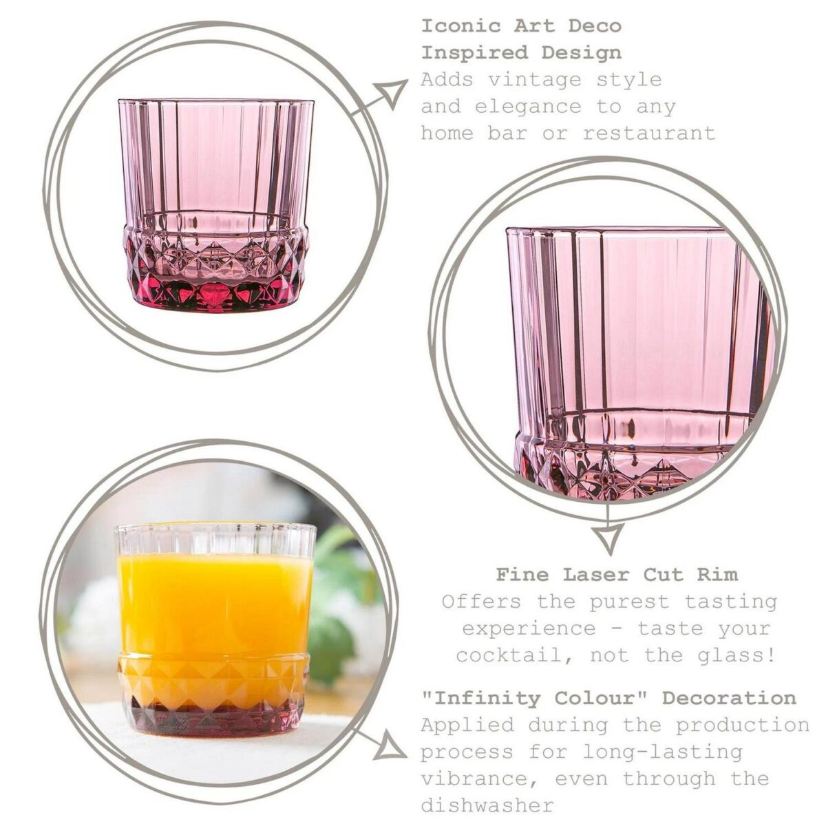 Bormioli Rocco 6x America '20s Water Glasses Whisky Cocktail Tumbler 300ml Rose - Image 2