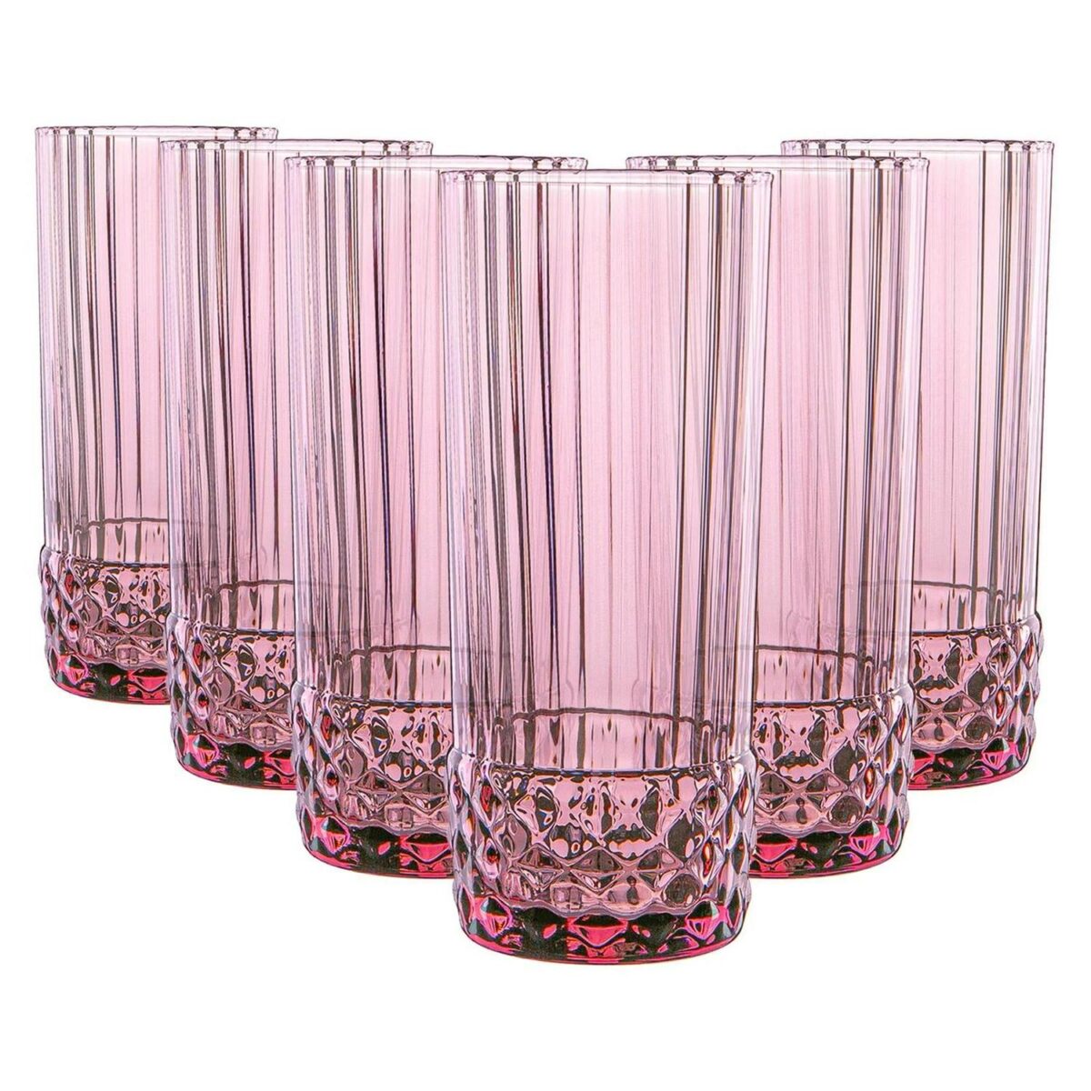 Bormioli Rocco 6x America '20s Highball Glasses Cocktail Tumblers 400ml Rose - Image 1