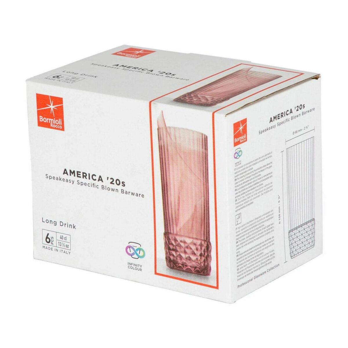 Bormioli Rocco 6x America '20s Highball Glasses Cocktail Tumblers 400ml Rose - Image 7