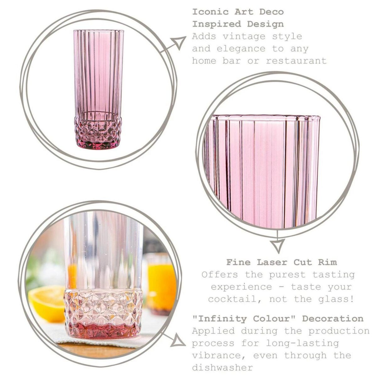 Bormioli Rocco 6x America '20s Highball Glasses Cocktail Tumblers 400ml Rose - Image 2