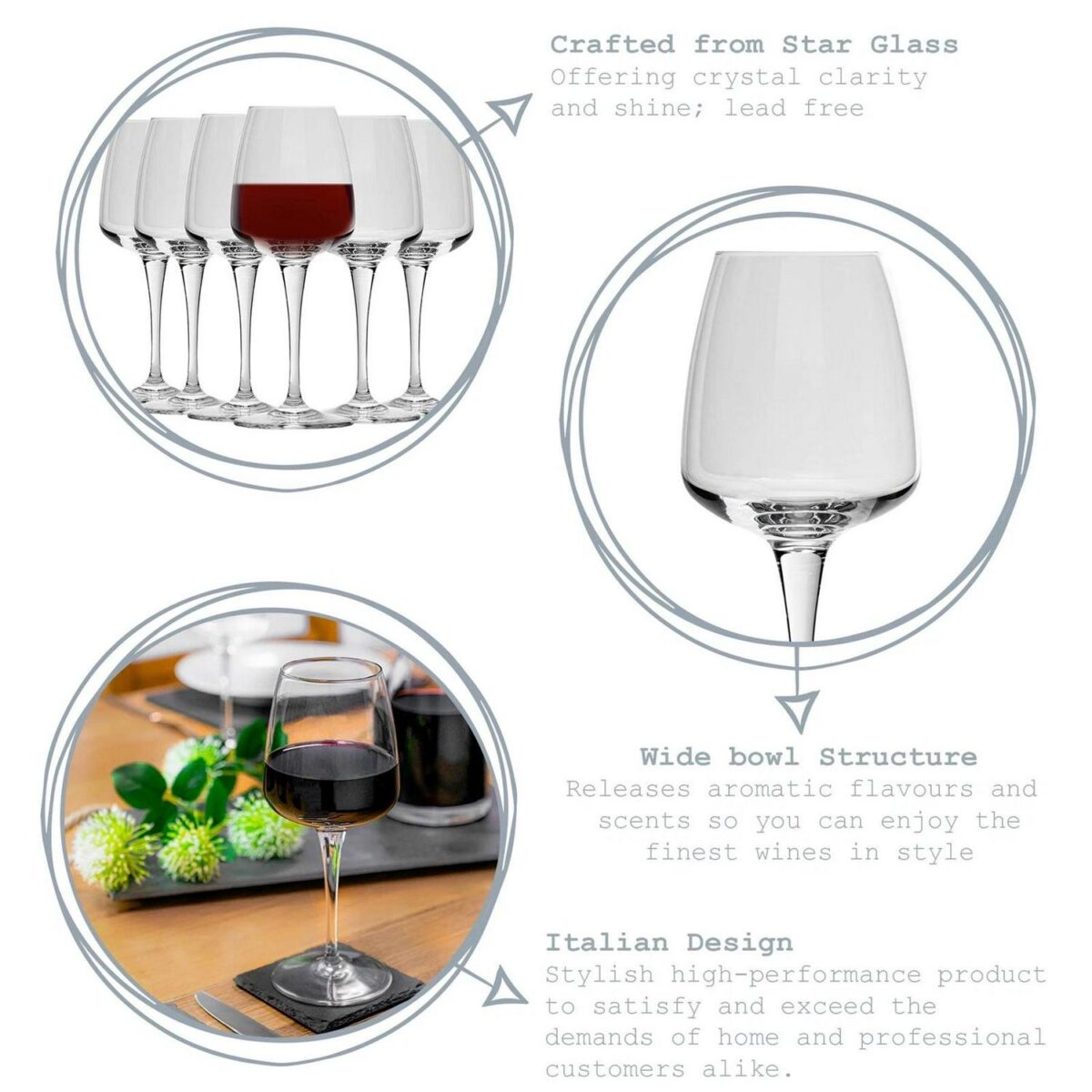 Bormioli Rocco 6x Aurum Wine Glasses Lead Free Wine Goblet Glasses 520ml Clear - Image 2