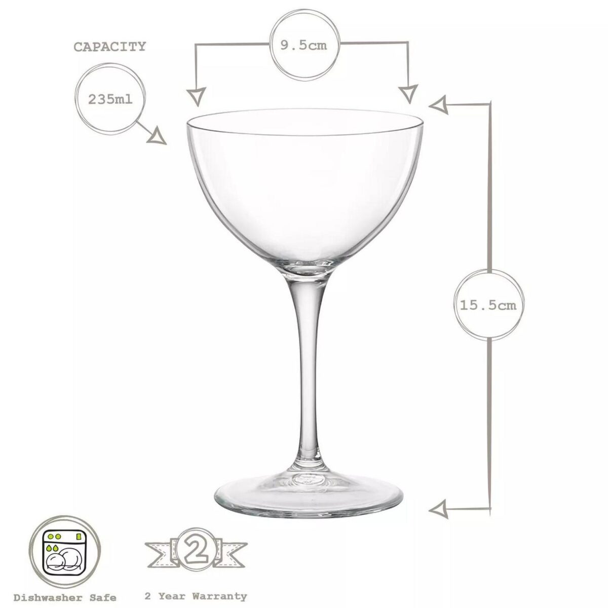 Bormioli Rocco 6x Bartender Novecento Martini Glasses Cocktail 235ml Clear - Image 3