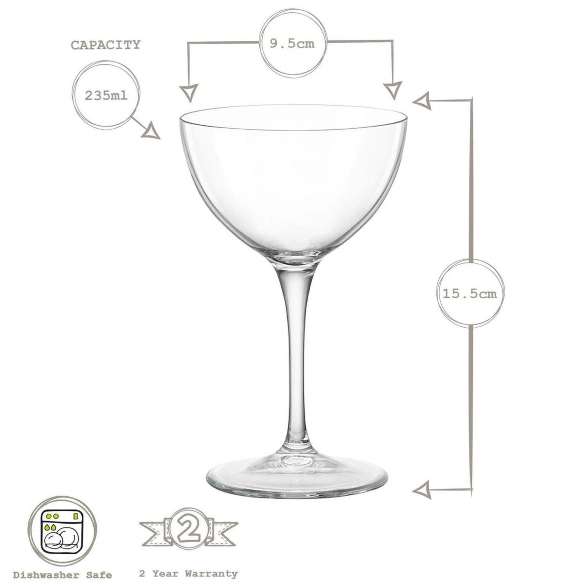Bormioli Rocco 6x Bartender Novecento Martini Glasses Cocktail 235ml Clear - Image 3