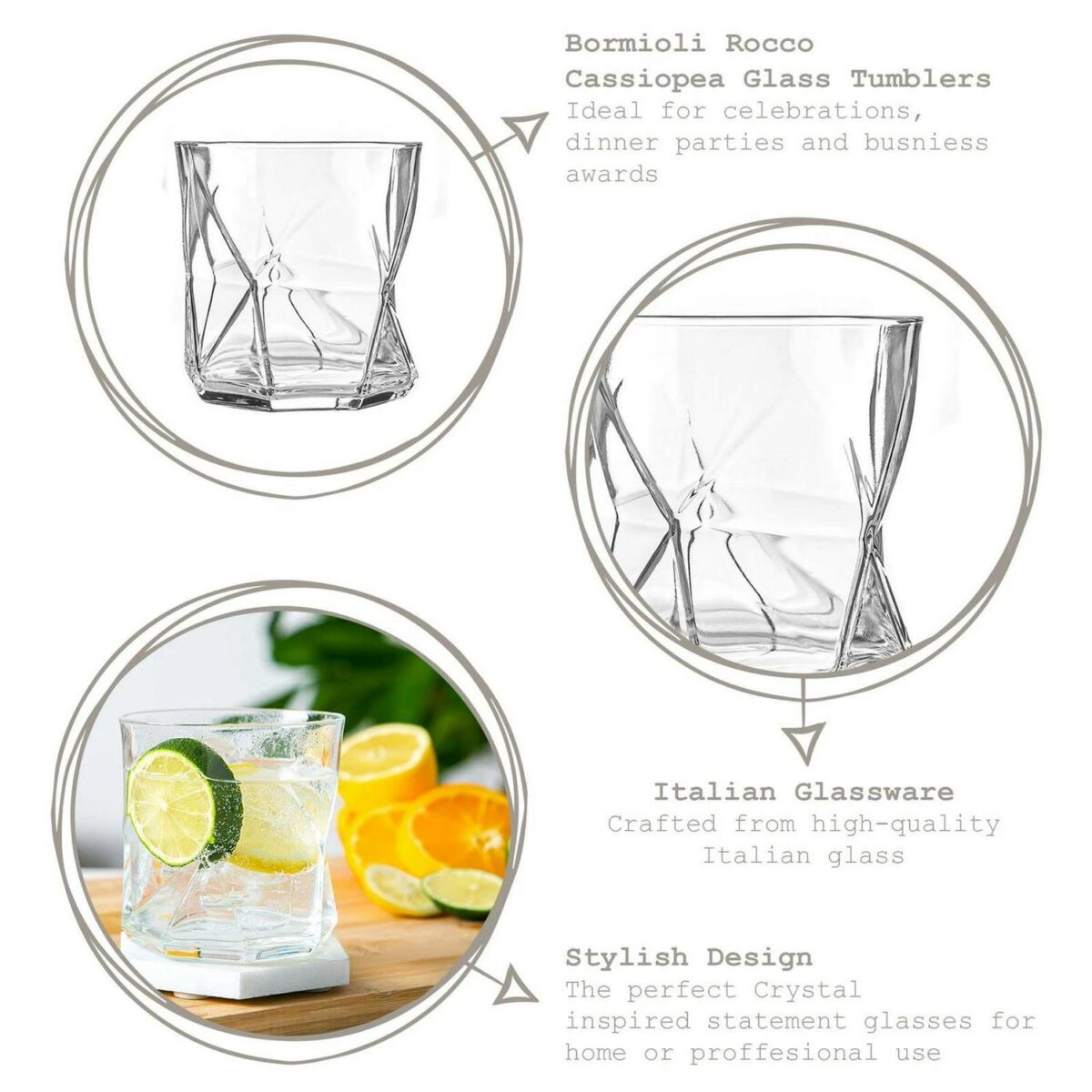 Bormioli Rocco 6x Cassiopea Whisky Glasses Water Old Fashioned 330ml Clear - Image 2