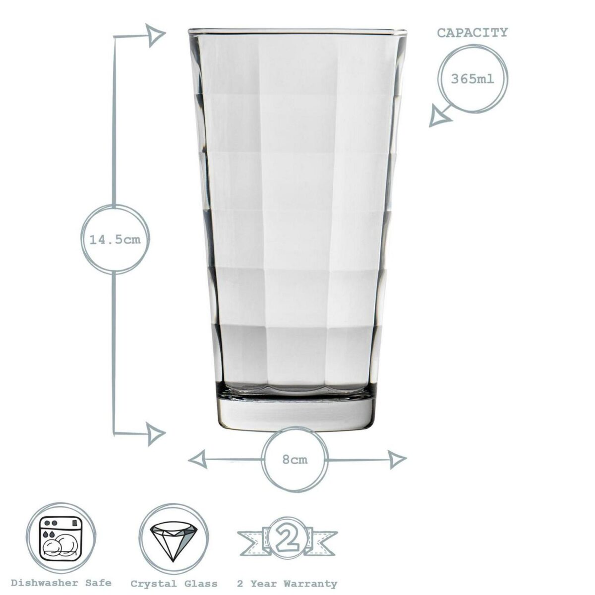 Bormioli Rocco 6x Cube Highball Glasses Dimpled Water Juice 365ml Clear - Image 3
