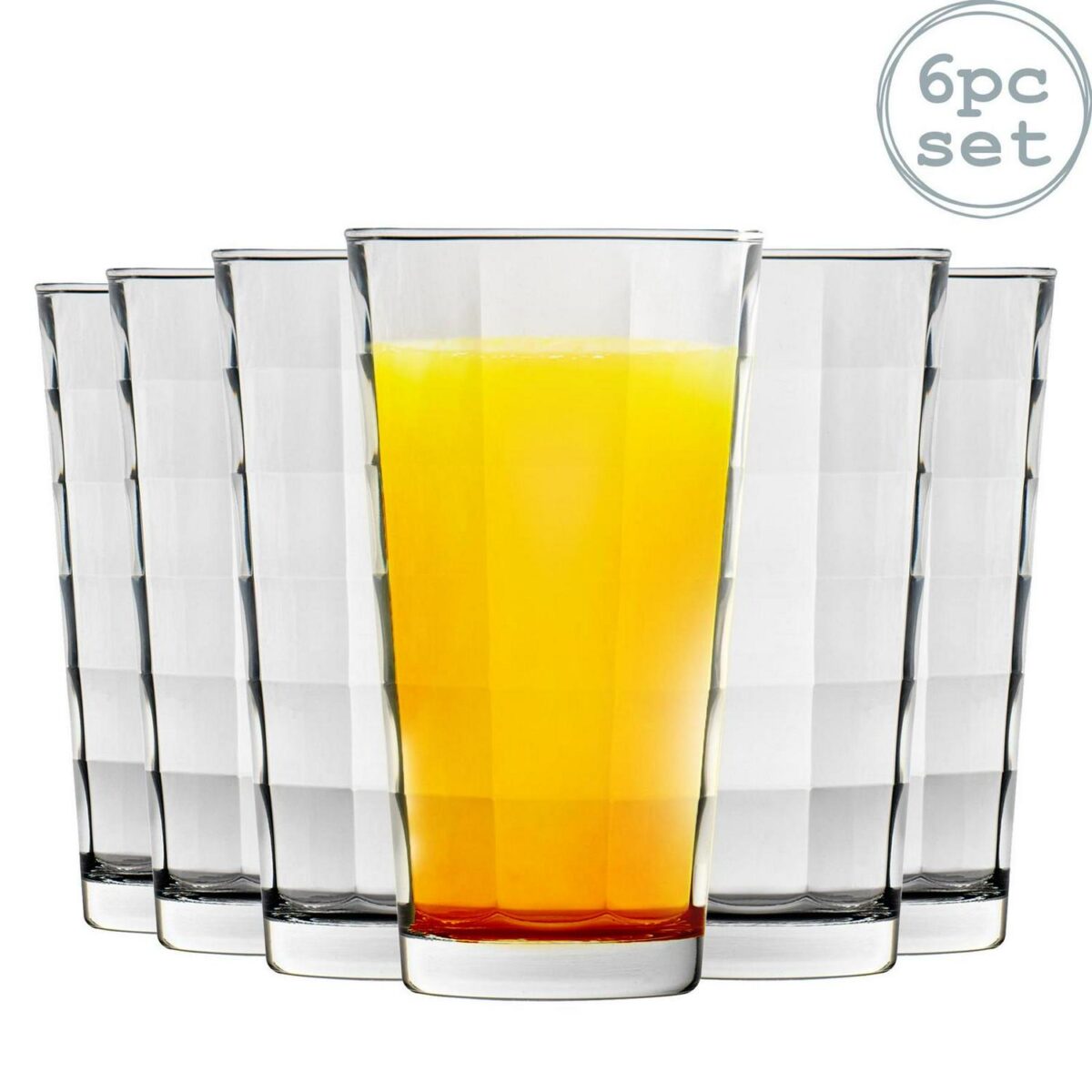 Bormioli Rocco 6x Cube Highball Glasses Dimpled Water Juice 365ml Clear - Image 1