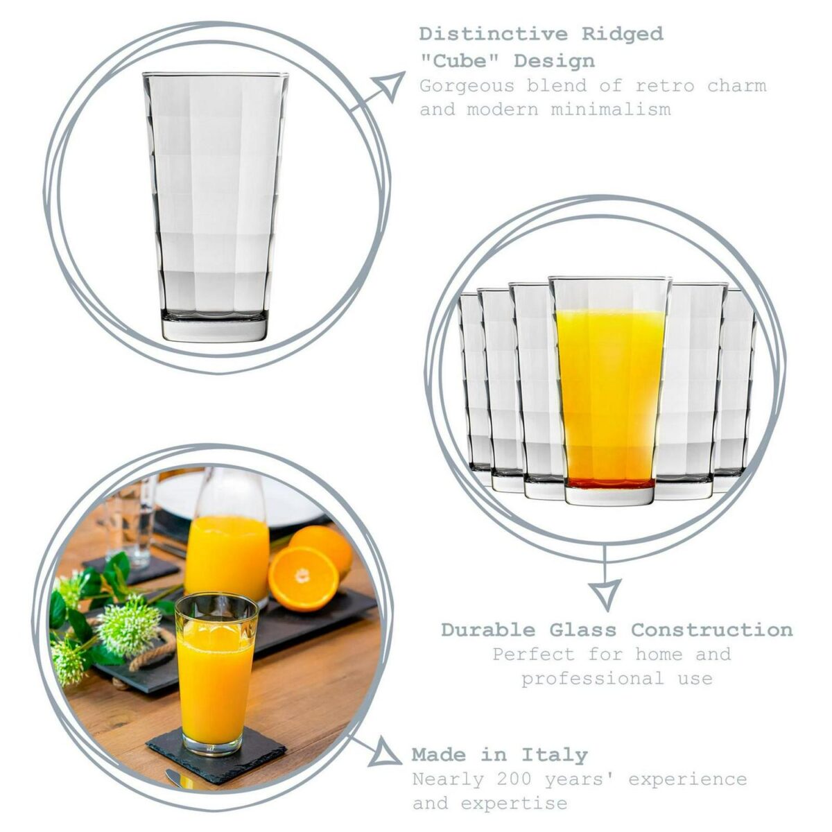 Bormioli Rocco 6x Cube Highball Glasses Dimpled Water Juice 365ml Clear - Image 2