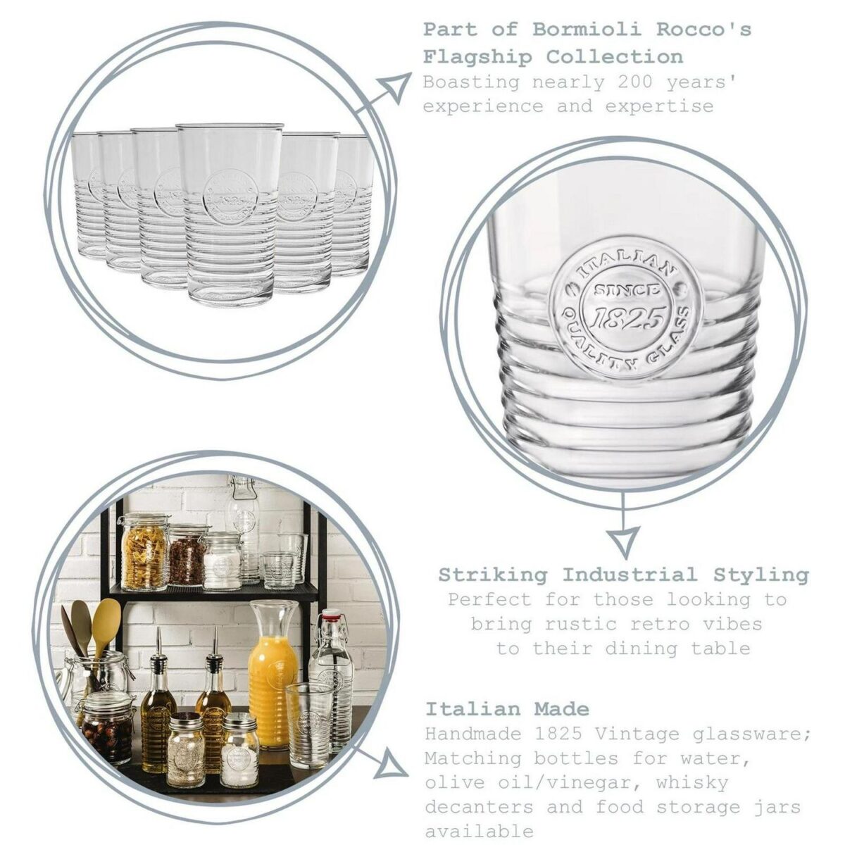 Bormioli Rocco 6x Officina 1825 Highball Glasses Water Tumblers 475ml Clear - Image 2