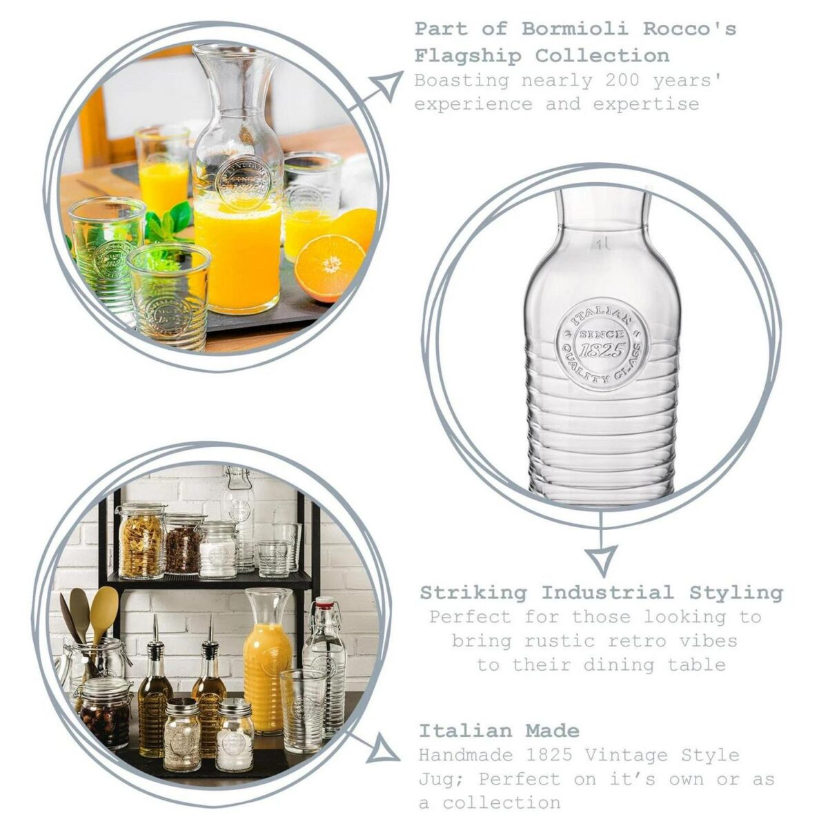 Bormioli Rocco 6x Officina 1825 Glass Carafes Water Juice Pitcher 1.2L Clear - Image 2
