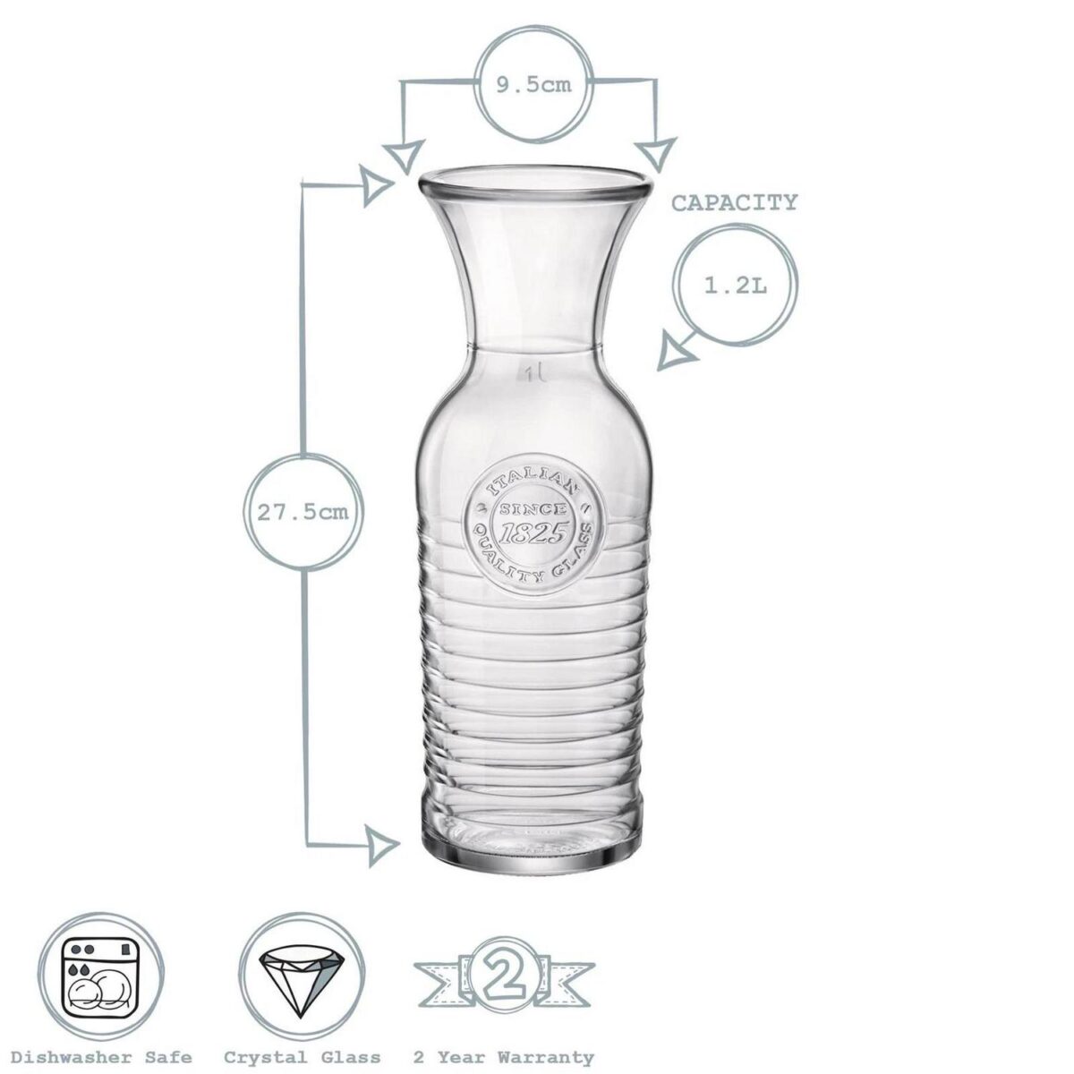 Bormioli Rocco 6x Officina 1825 Glass Carafes Water Juice Pitcher 1.2L Clear - Image 3