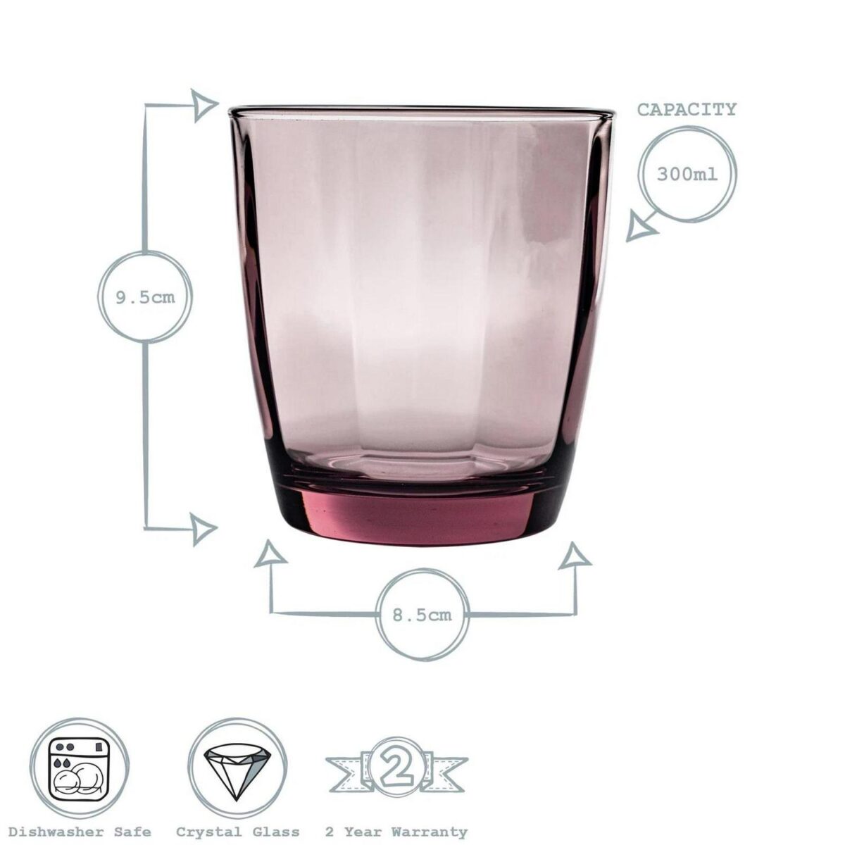 Bormioli Rocco 6x Pulsar Water Glasses Ridged Whisky Tumblers 300ml Purple - Image 3