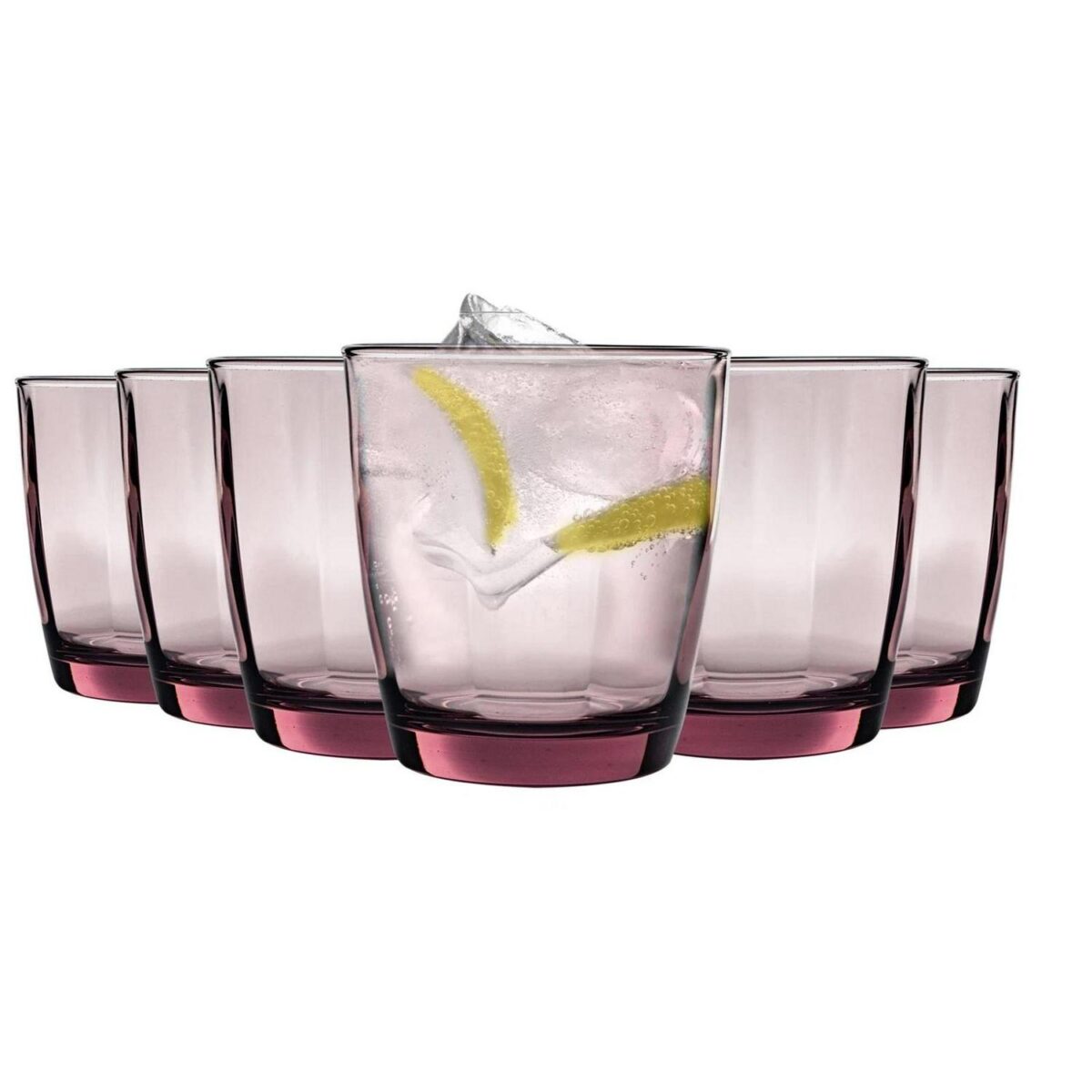Bormioli Rocco 6x Pulsar Water Glasses Ridged Whisky Tumblers 300ml Purple - Image 1