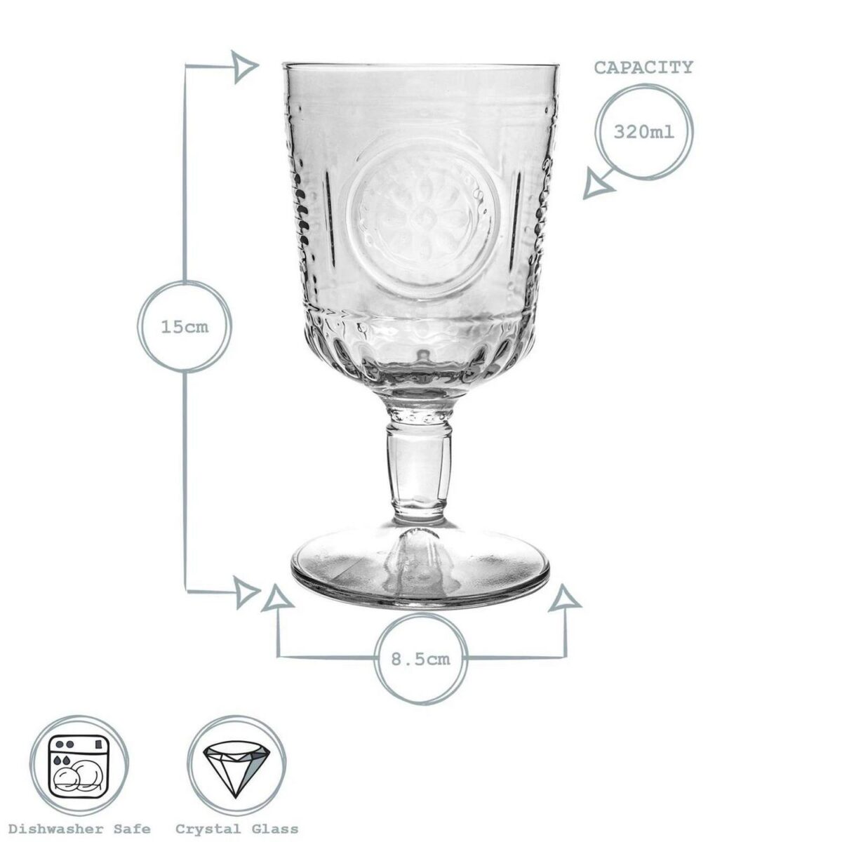 Bormioli Rocco 6x Romantic Wine Glasses Italian Vintage 320ml Clear - Image 3