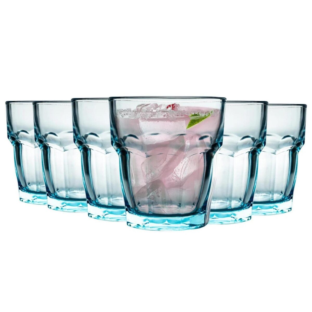 Bormioli Rocco 6x Rock Bar Lounge Water Glasses Whisky Tumblers 270ml Blue - Image 1