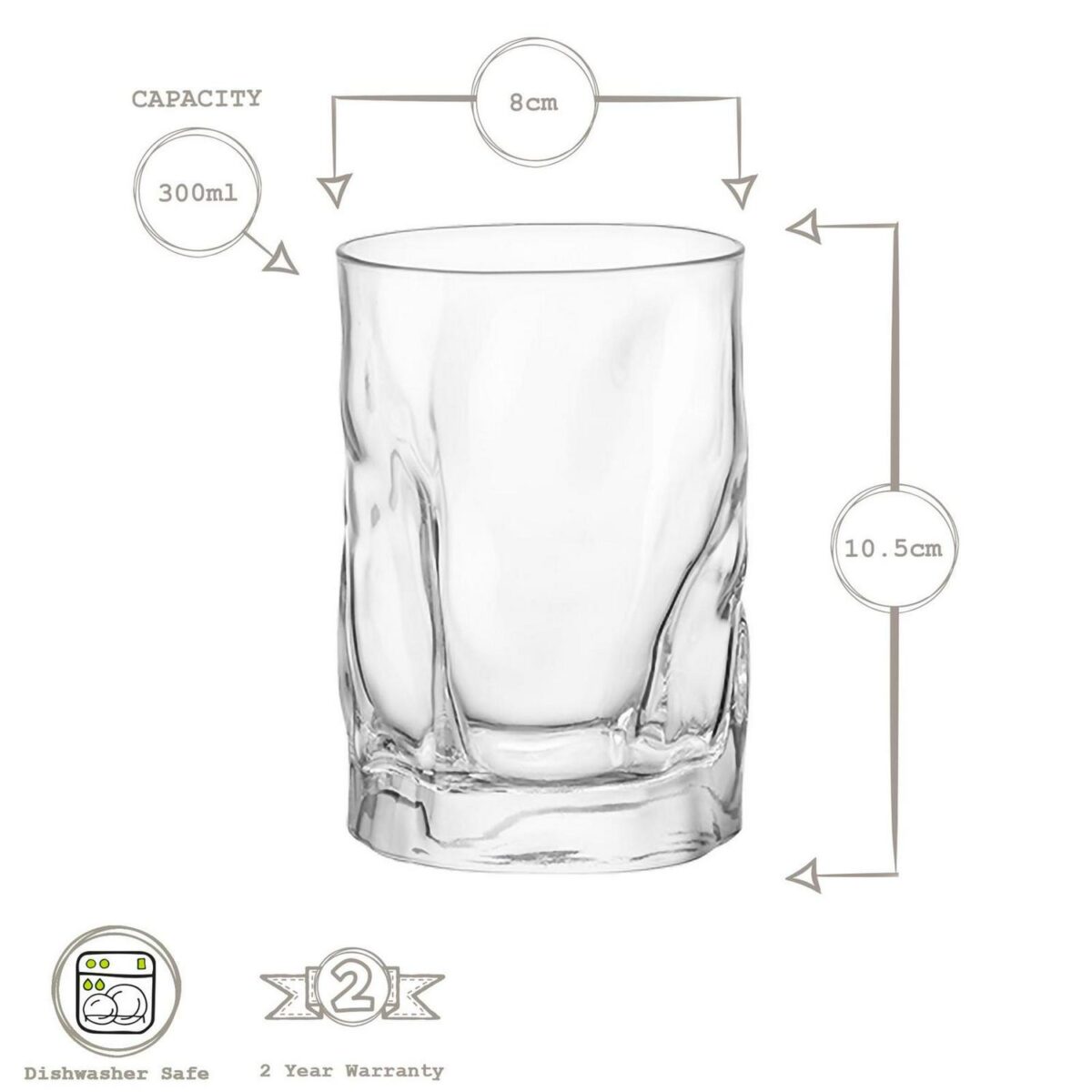 Bormioli Rocco 6x Sorgente Water Glasses Ridged Whisky Tumblers 300ml Clear - Image 3