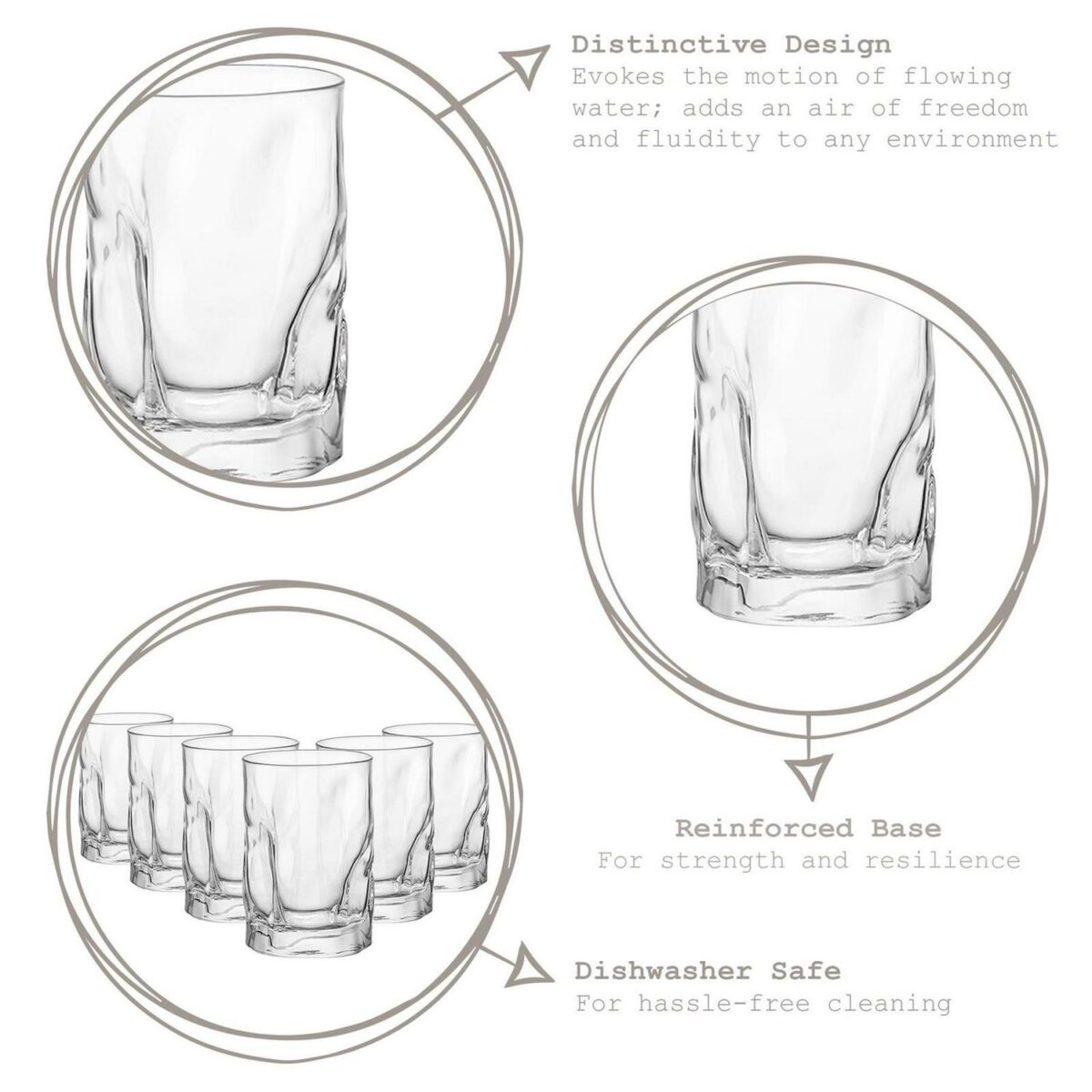 Bormioli Rocco 6x Sorgente Water Glasses Ridged Whisky Tumblers 300ml Clear - Image 2