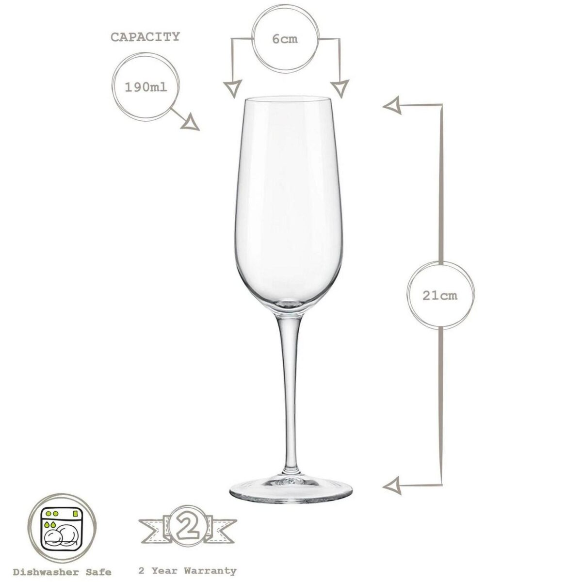 Bormioli Rocco 6x Spazio Champagne Flutes Glass Prosecco Stemware 190ml Clear - Image 3