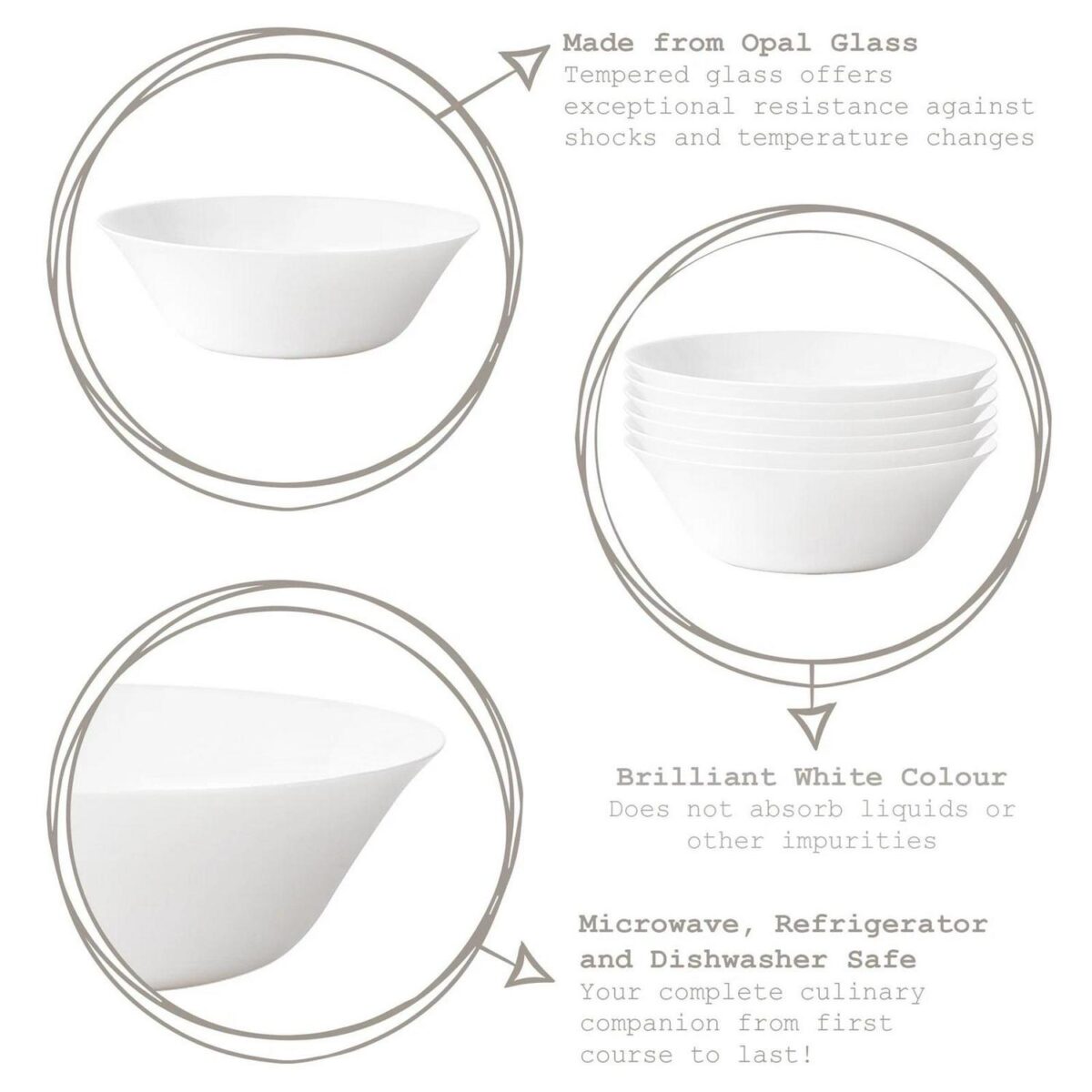 Bormioli Rocco 6x White Moon Glass Serving Bowl Glass Dinnerware 27cm White - Image 2