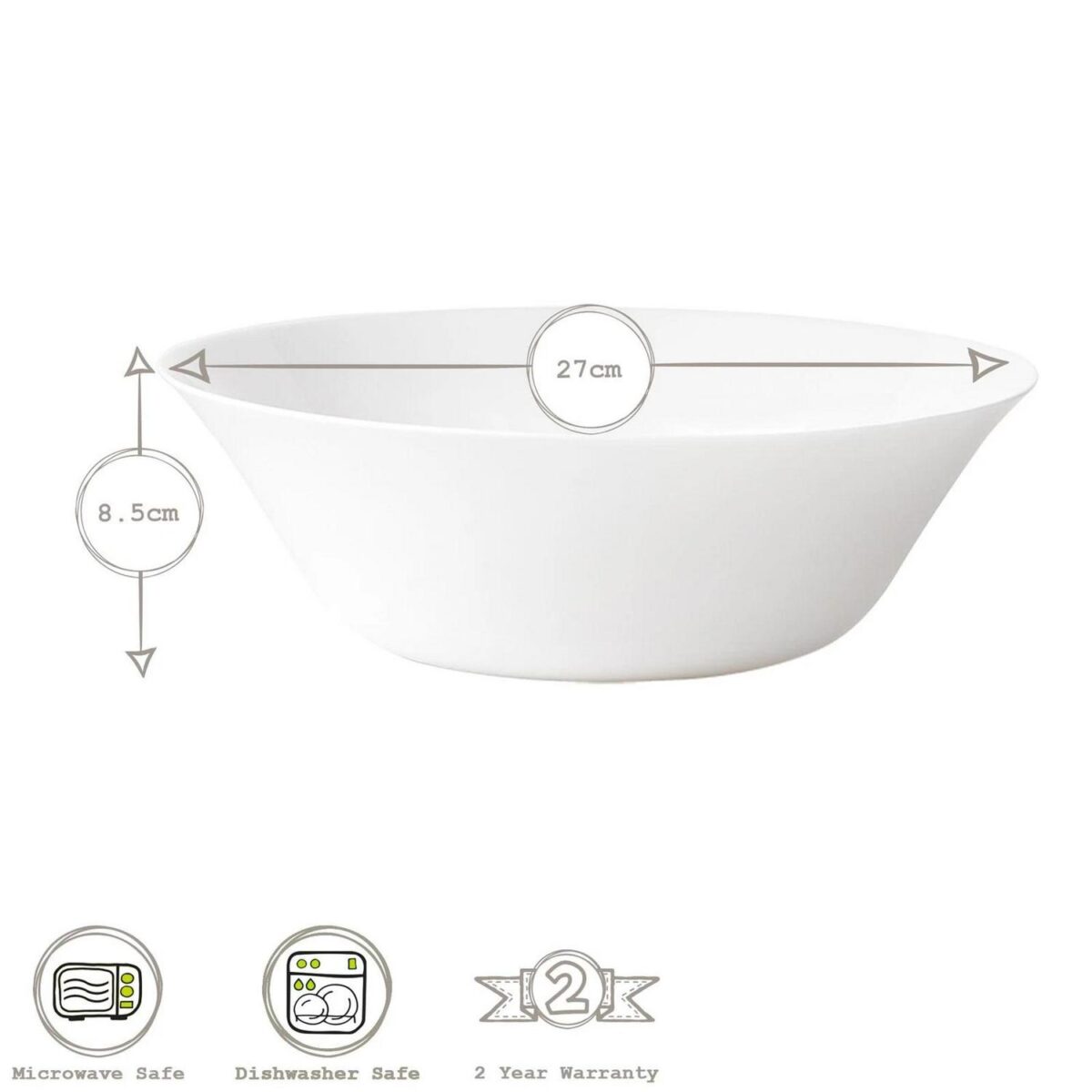 Bormioli Rocco 6x White Moon Glass Serving Bowl Glass Dinnerware 27cm White - Image 3