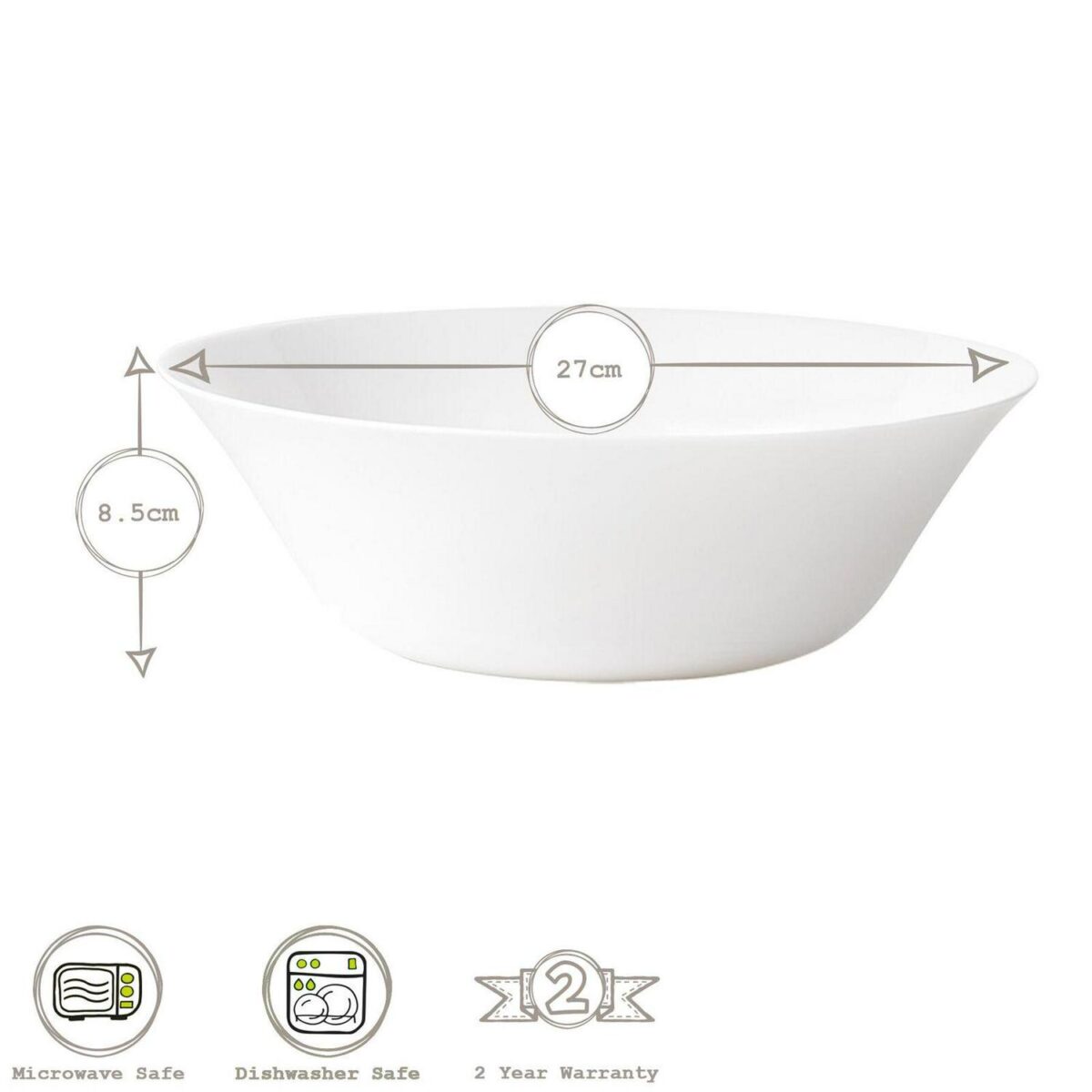 Bormioli Rocco 6x White Moon Glass Serving Bowl Glass Dinnerware 27cm White - Image 3