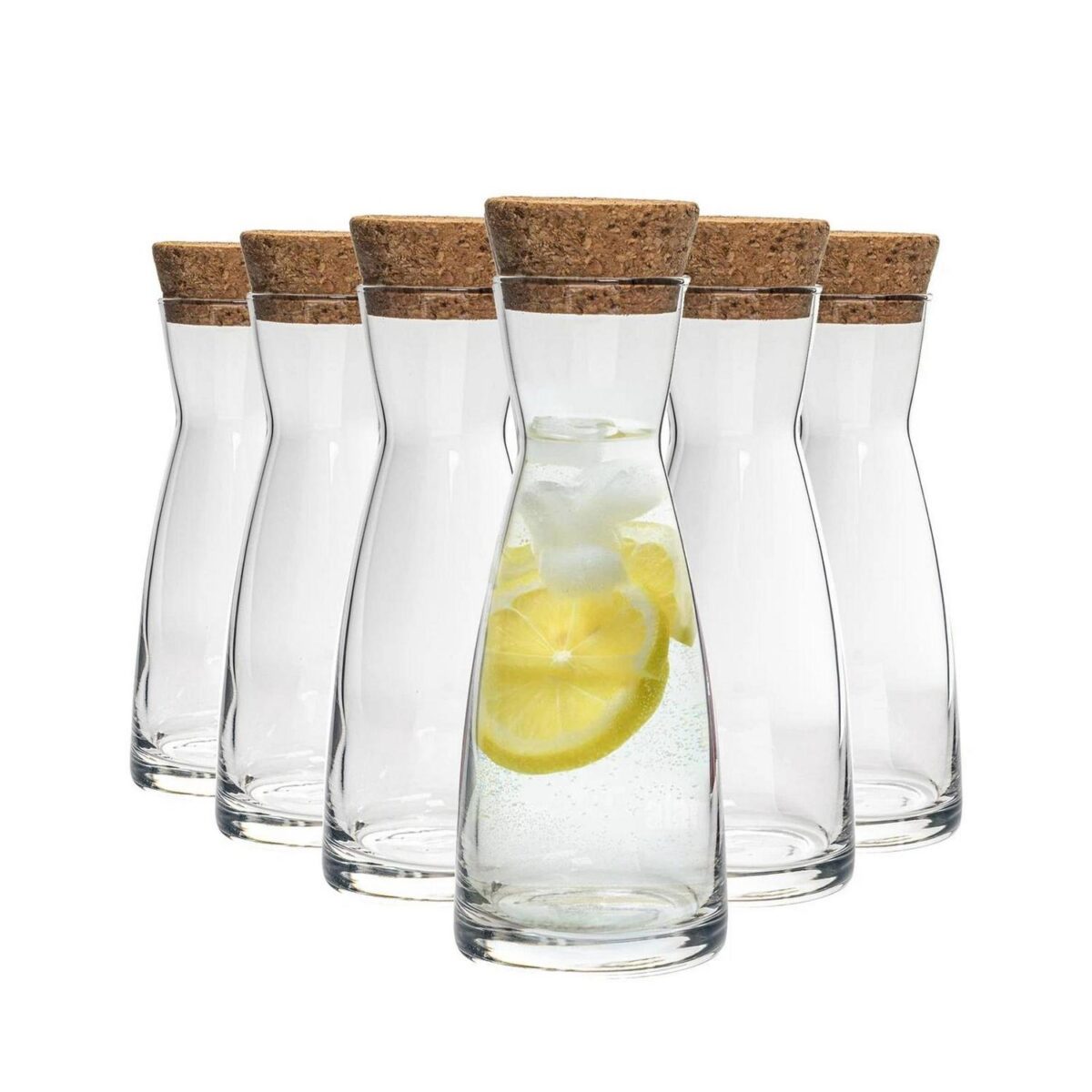 Bormioli Rocco 6x Ypsilon Glass Carafes With Cork Lids Water 1.1L Clear - Image 1