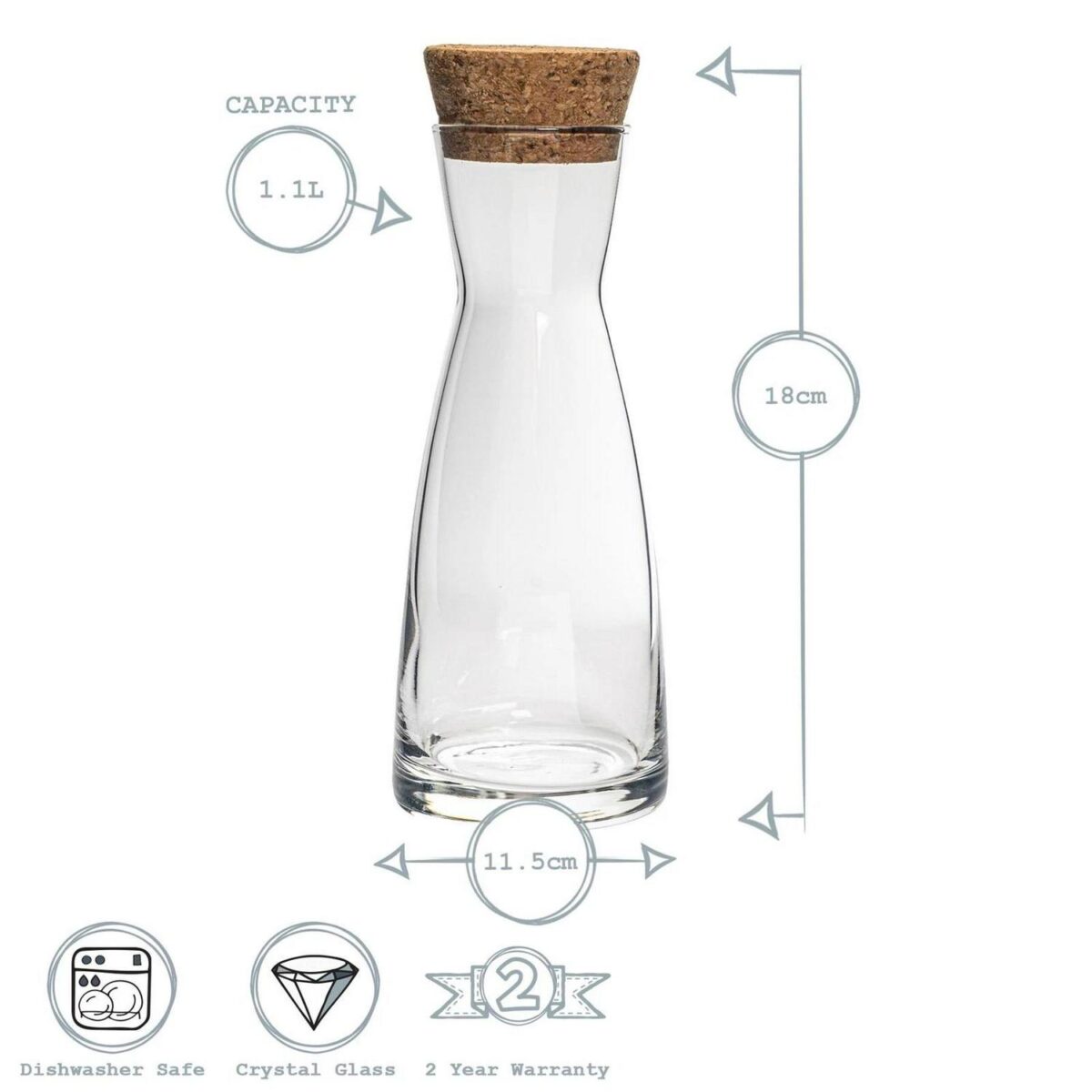 Bormioli Rocco 6x Ypsilon Glass Carafes With Cork Lids Water 1.1L Clear - Image 3