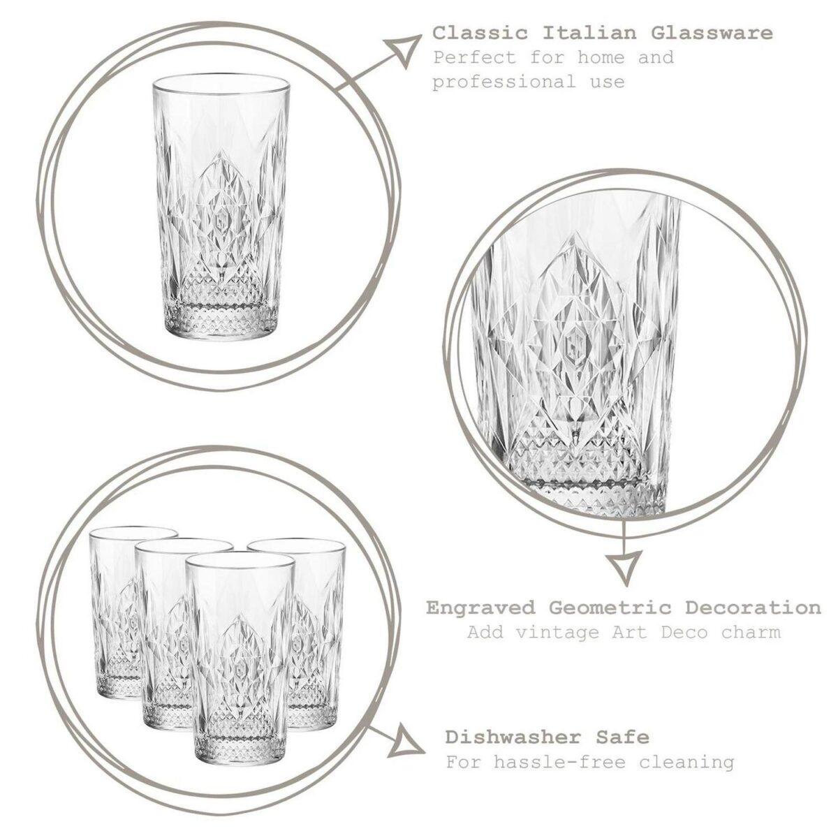 Bormioli Rocco 8x Bartender Stone Highball Glasses Water Tumblers 490ml Clear - Image 2