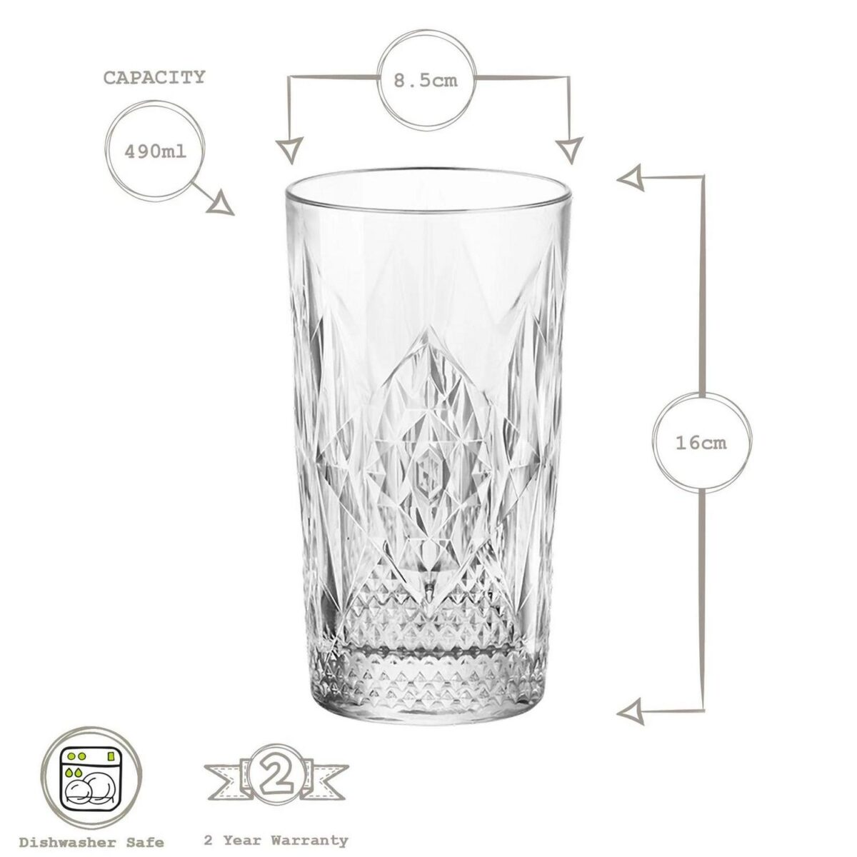 Bormioli Rocco 8x Bartender Stone Highball Glasses Water Tumblers 490ml Clear - Image 3