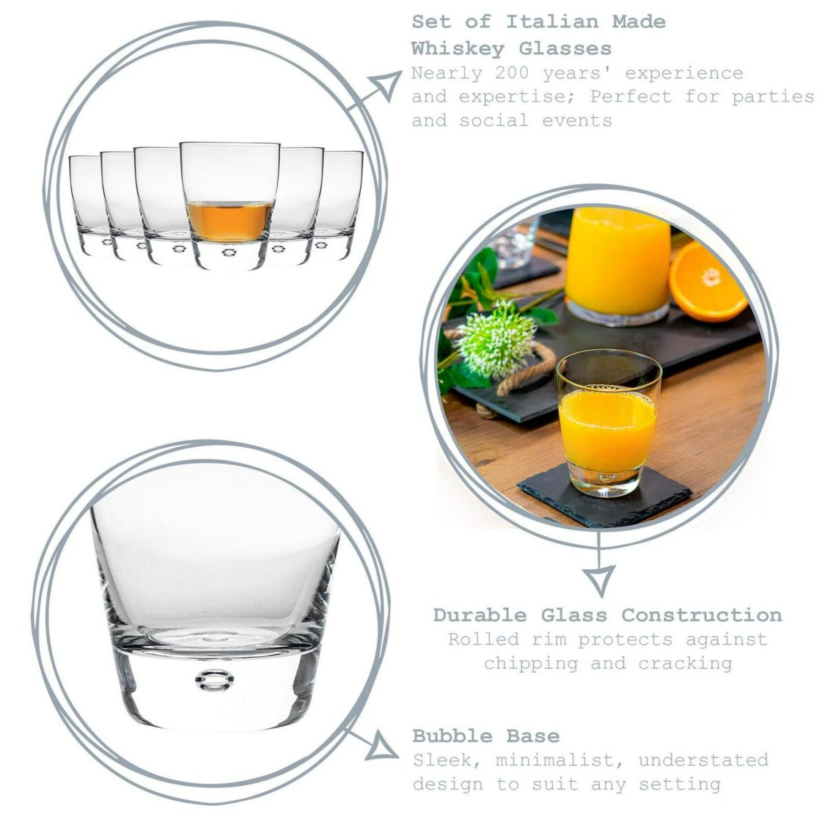 Bormioli Rocco 8x Luna Whisky Glasses Classic Whiskey Water 260ml Clear - Image 2