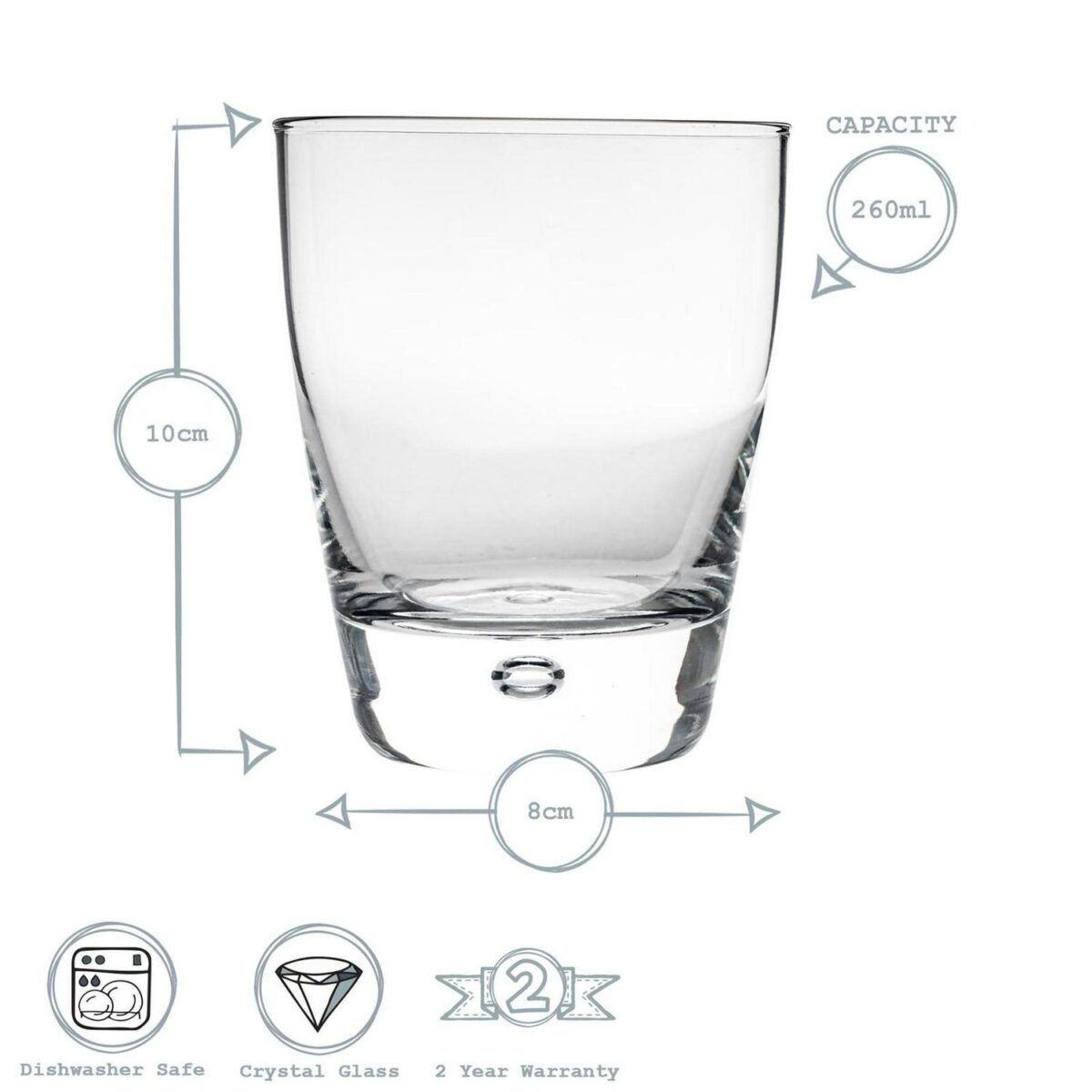 Bormioli Rocco 8x Luna Whisky Glasses Classic Whiskey Water 260ml Clear - Image 3