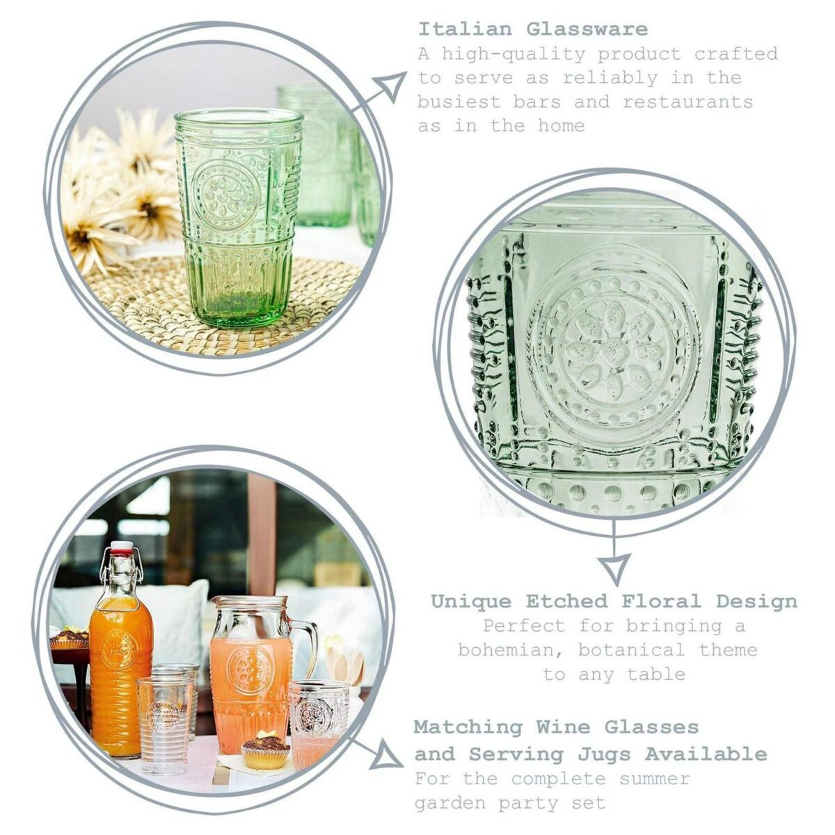 Bormioli Rocco 8x Romantic Highball Glasses Boho Water Tumblers 475ml Green - Image 2