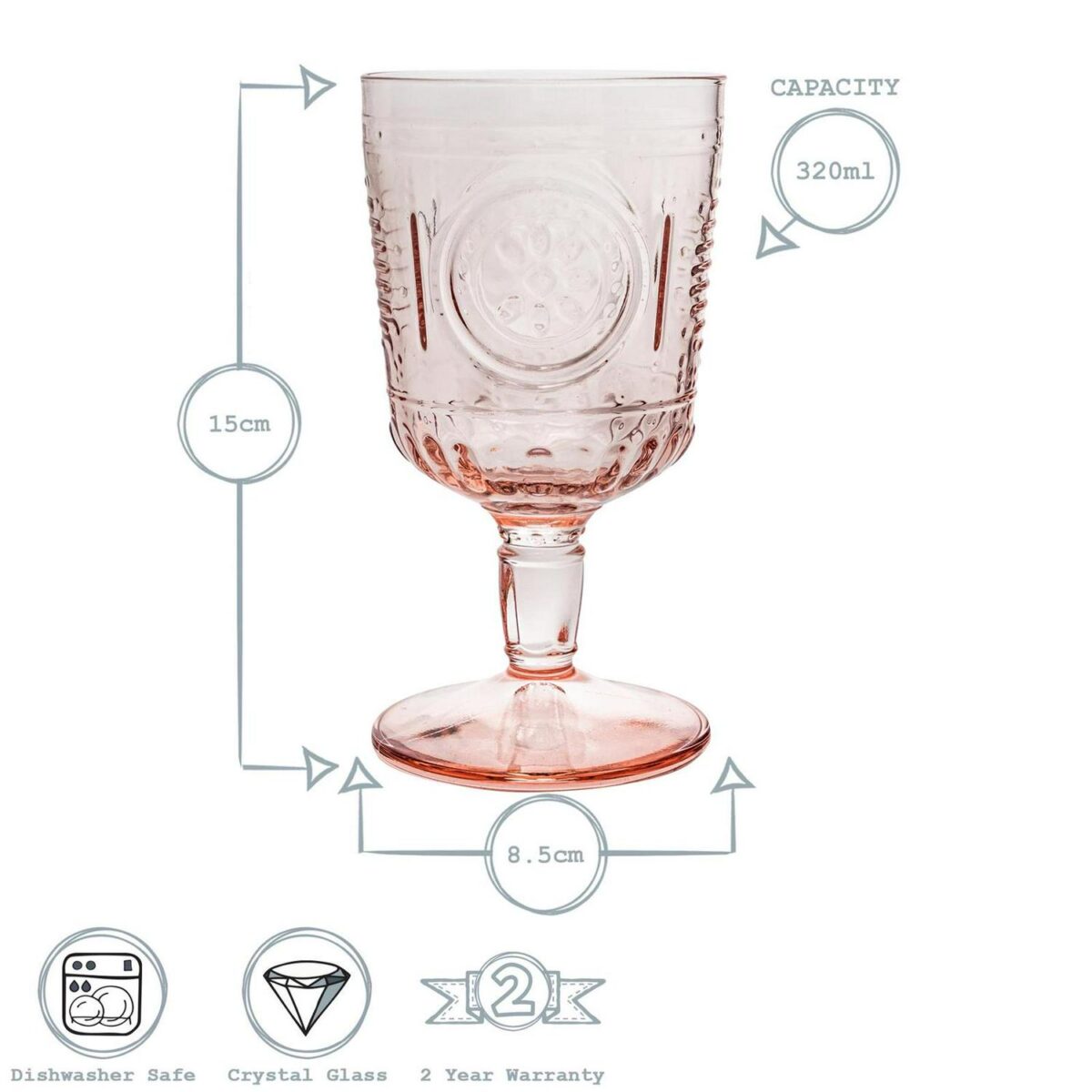 Bormioli Rocco 8x Romantic Wine Glasses Floral Decorated Goblets 320ml Red - Image 3