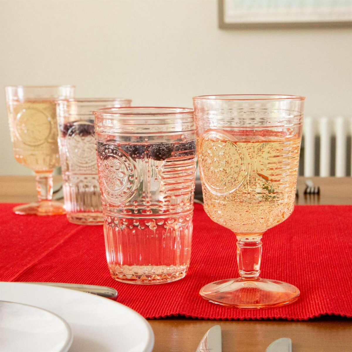 Bormioli Rocco 8x Romantic Wine Glasses Floral Decorated Goblets 320ml Red - Image 5