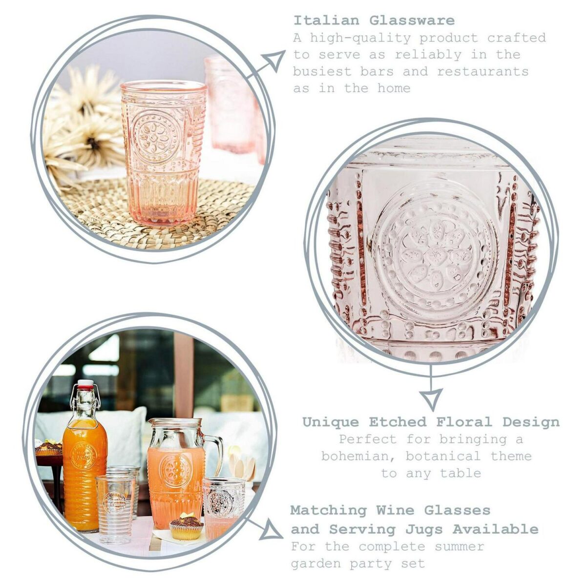 Bormioli Rocco 8x Romantic Highball Glasses Boho Water Tumblers 475ml Red - Image 2