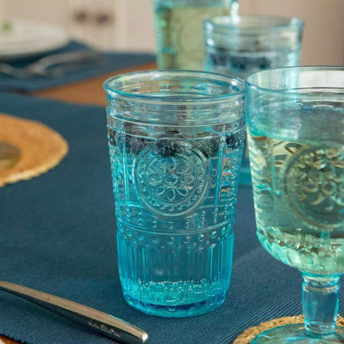 Bormioli Rocco 8x Romantic Water Glasses Boho Whisky Juice Tumbler 340ml Blue - Image 6