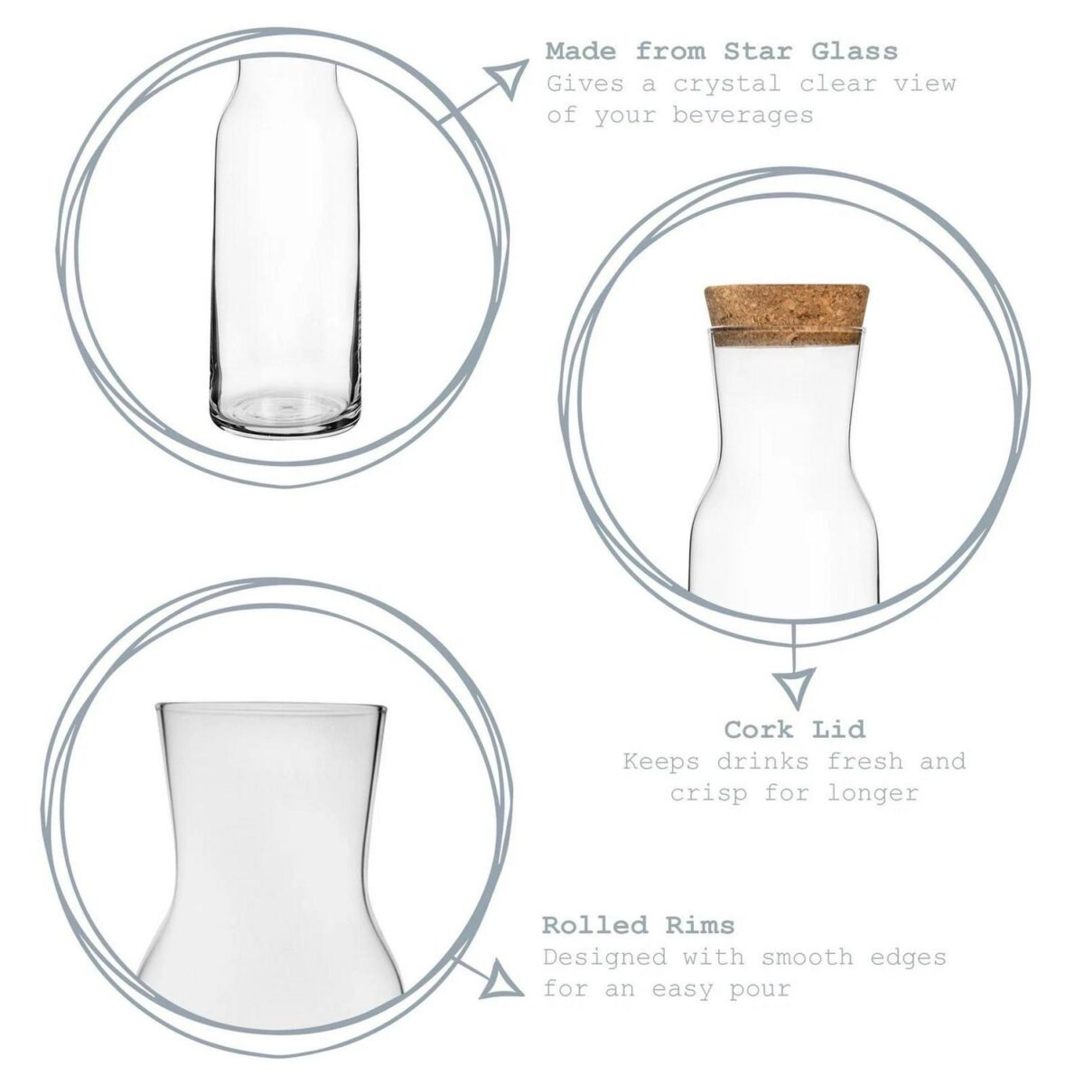 Bormioli Rocco Aquaria Glass Carafe with Cork Lid Water Juice 1.2L Clear - Image 2