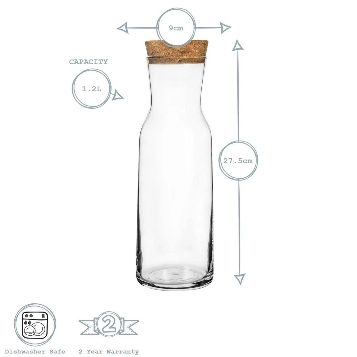 Bormioli Rocco Aquaria Glass Carafe with Cork Lid Water Juice 1.2L Clear - Image 3