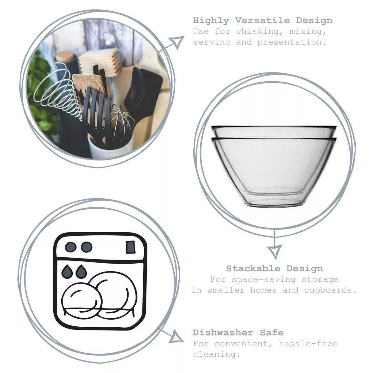 Bormioli Rocco Basic Glass Kitchen Mixing Bowl Salad Serving Dish 435ml Clear - Image 2