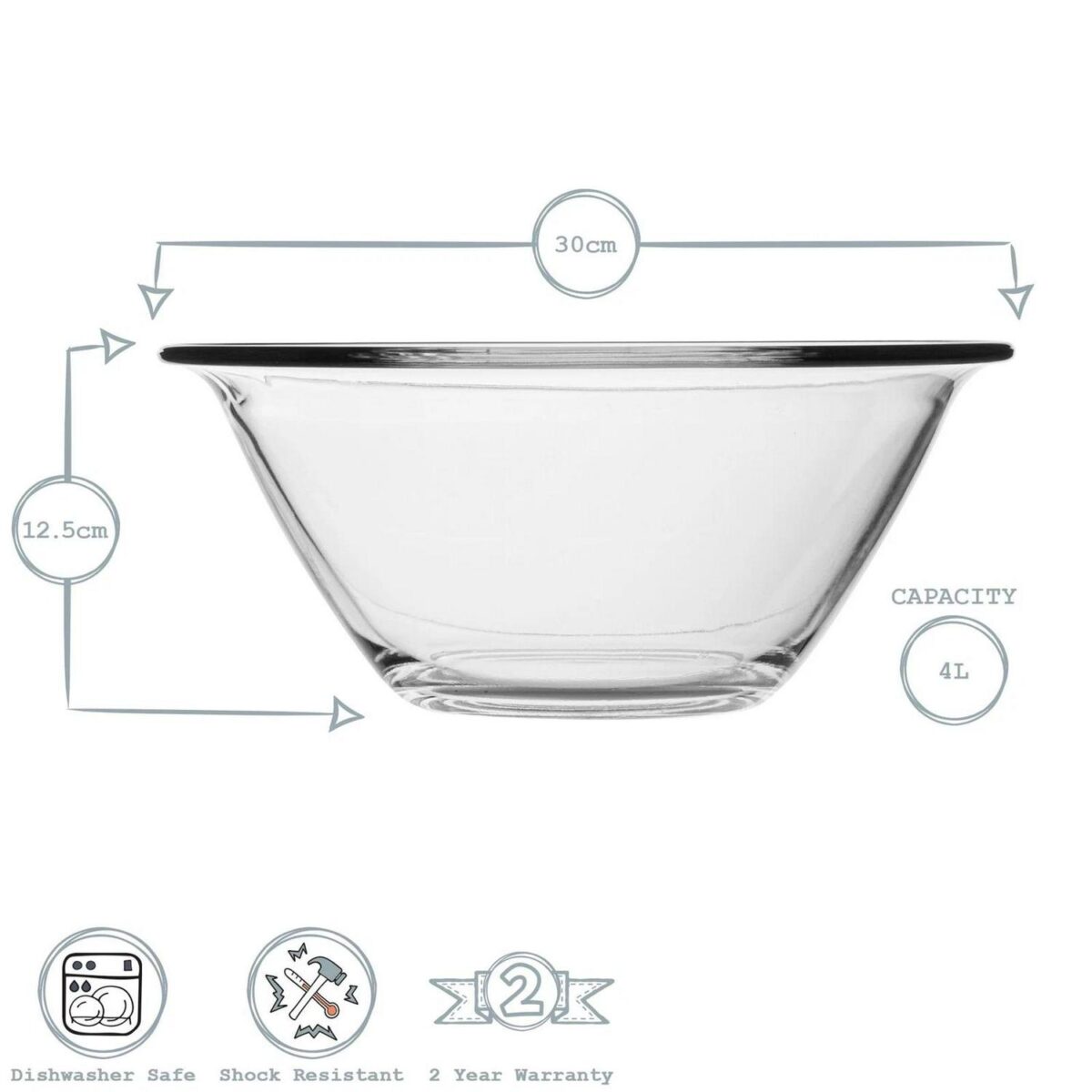 Bormioli Rocco Mr Chef Glass Nesting Mixing Bowl Baking Cooking 4L Clear - Image 3