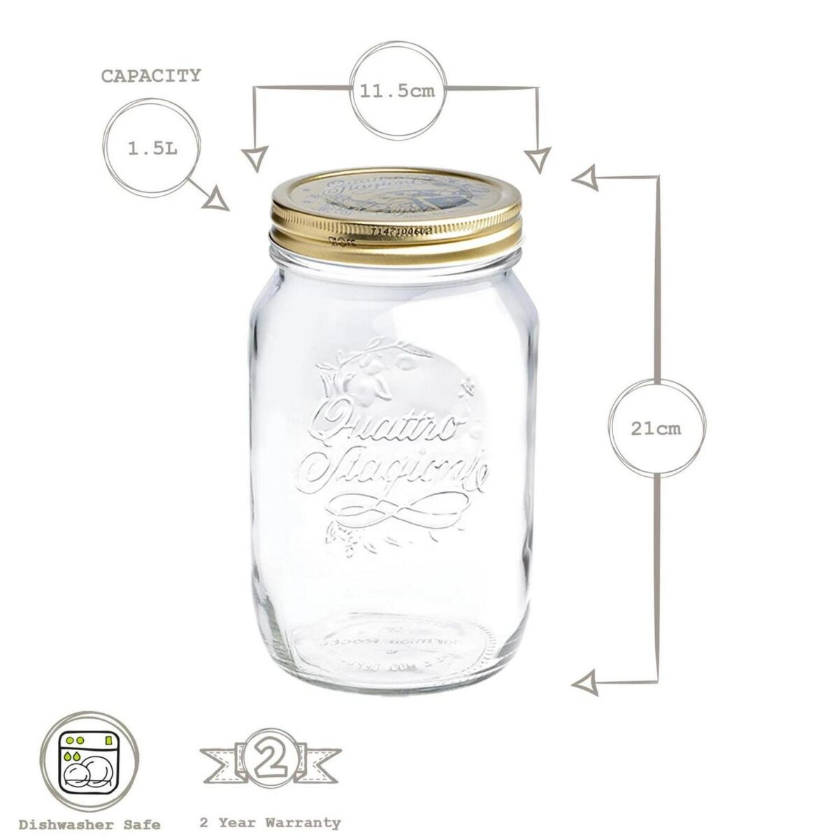 Bormioli Rocco Quattro Stagioni Glass Storage Jars Canister 1.5L Clear - Image 3