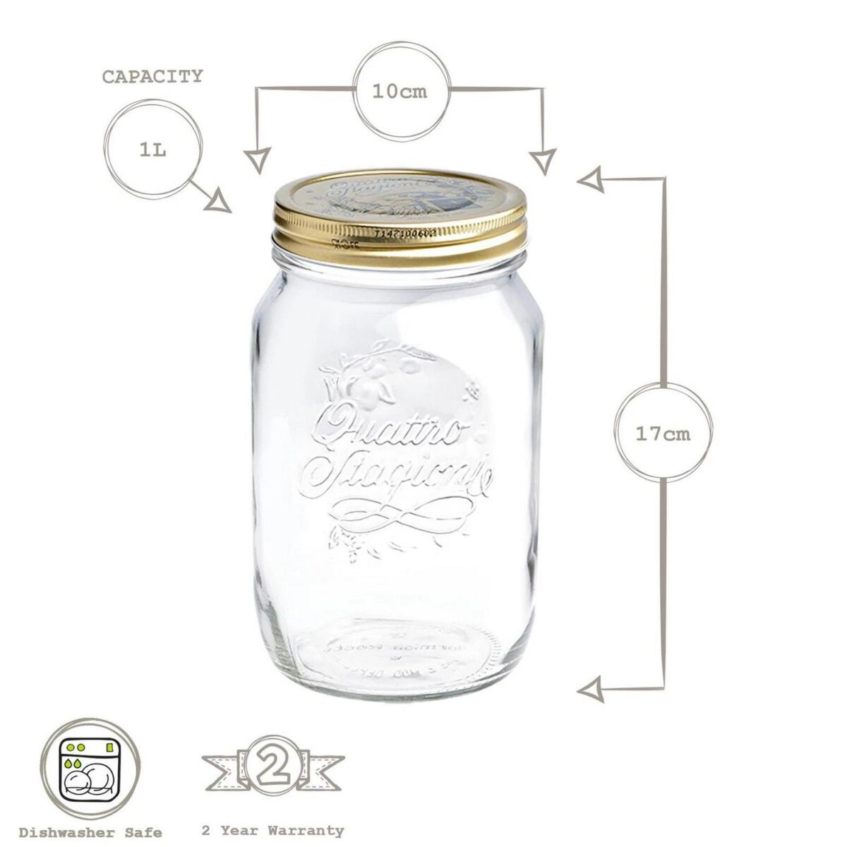 Bormioli Rocco Quattro Stagioni Glass Storage Jar Kitchen Canister 1L Clear - Image 3